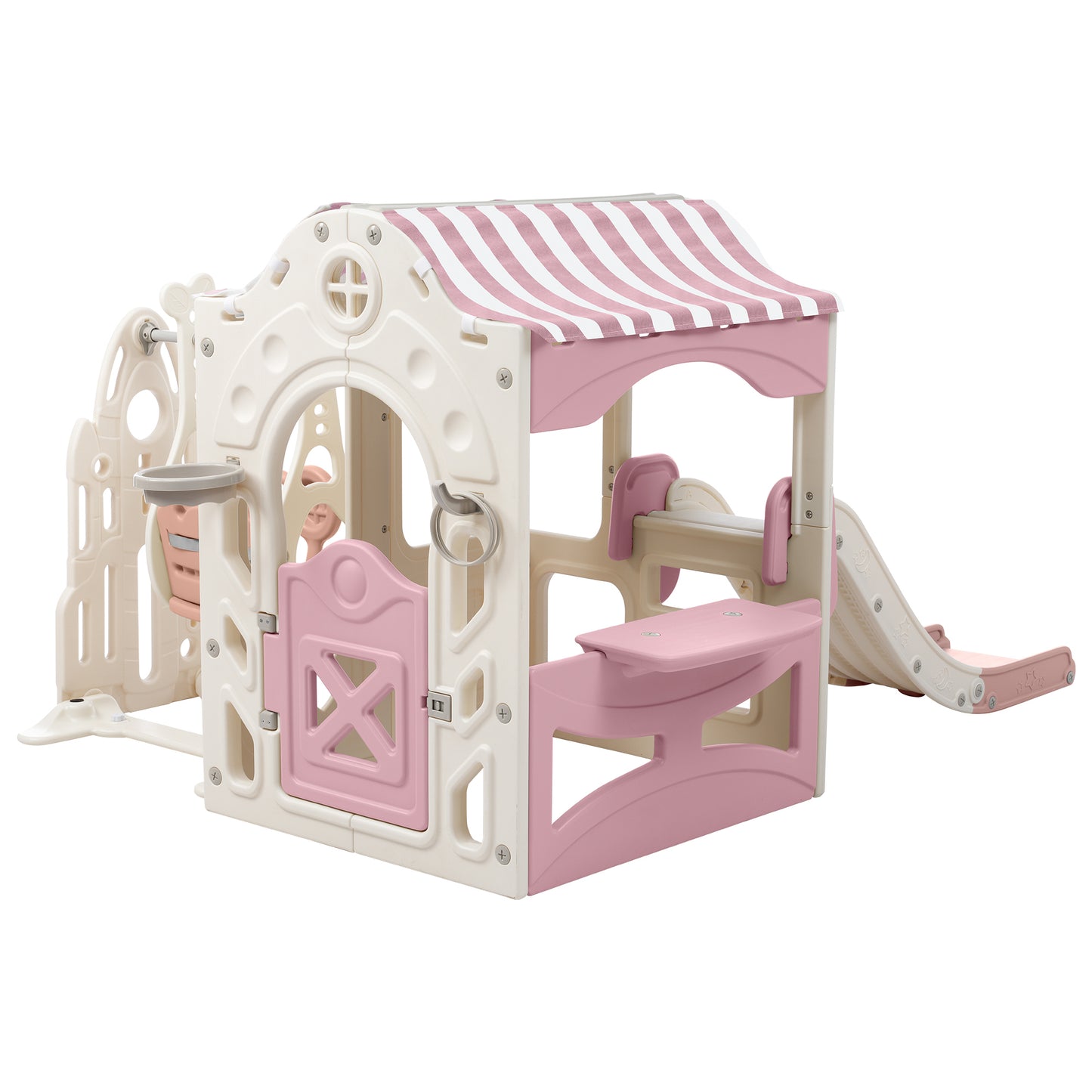 6-in-1 Toddler Swing and Slide Playset with Fairy House