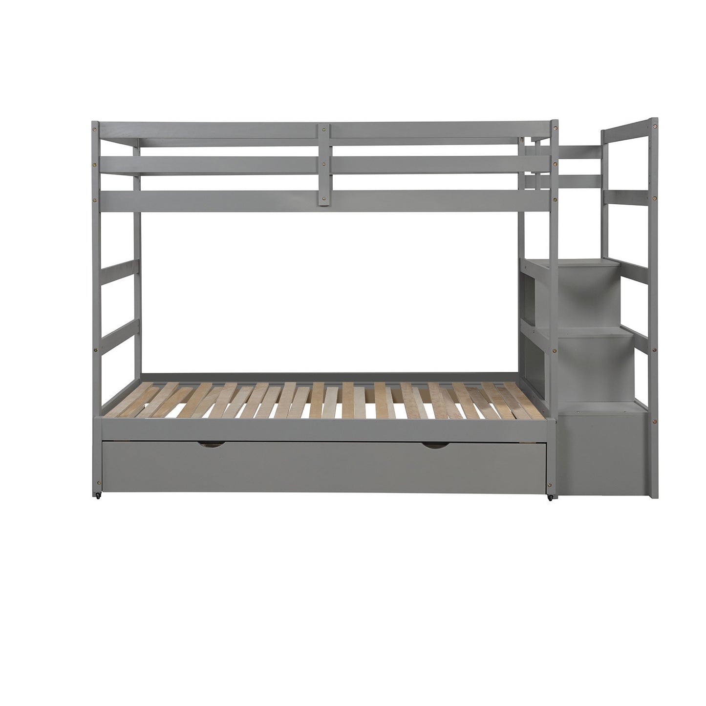 Gray Stairway Bunk Bed with Trundle and Storage