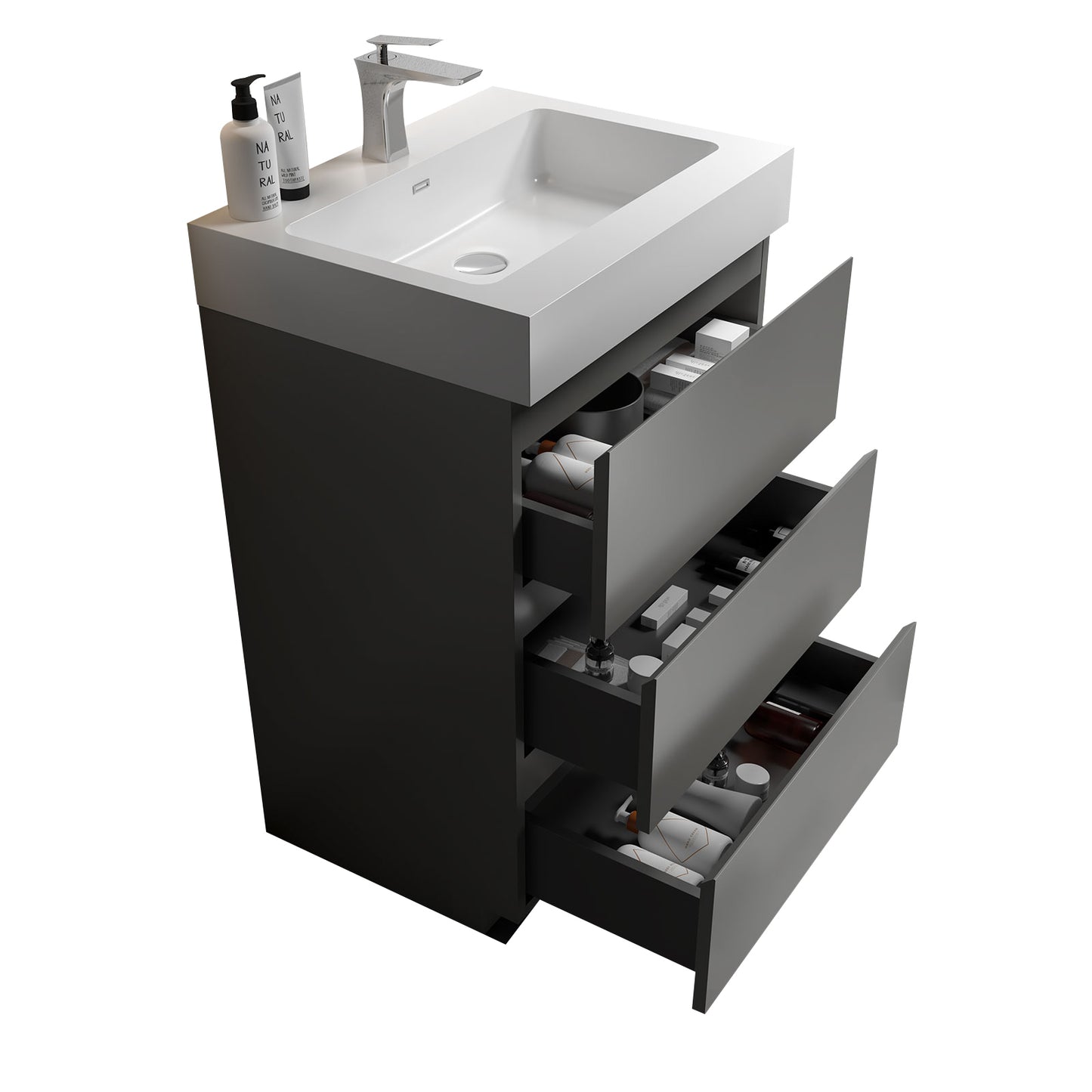 Alice-24F-102,Floor cabinet WITHOUT basin,Gray color,With three drawers