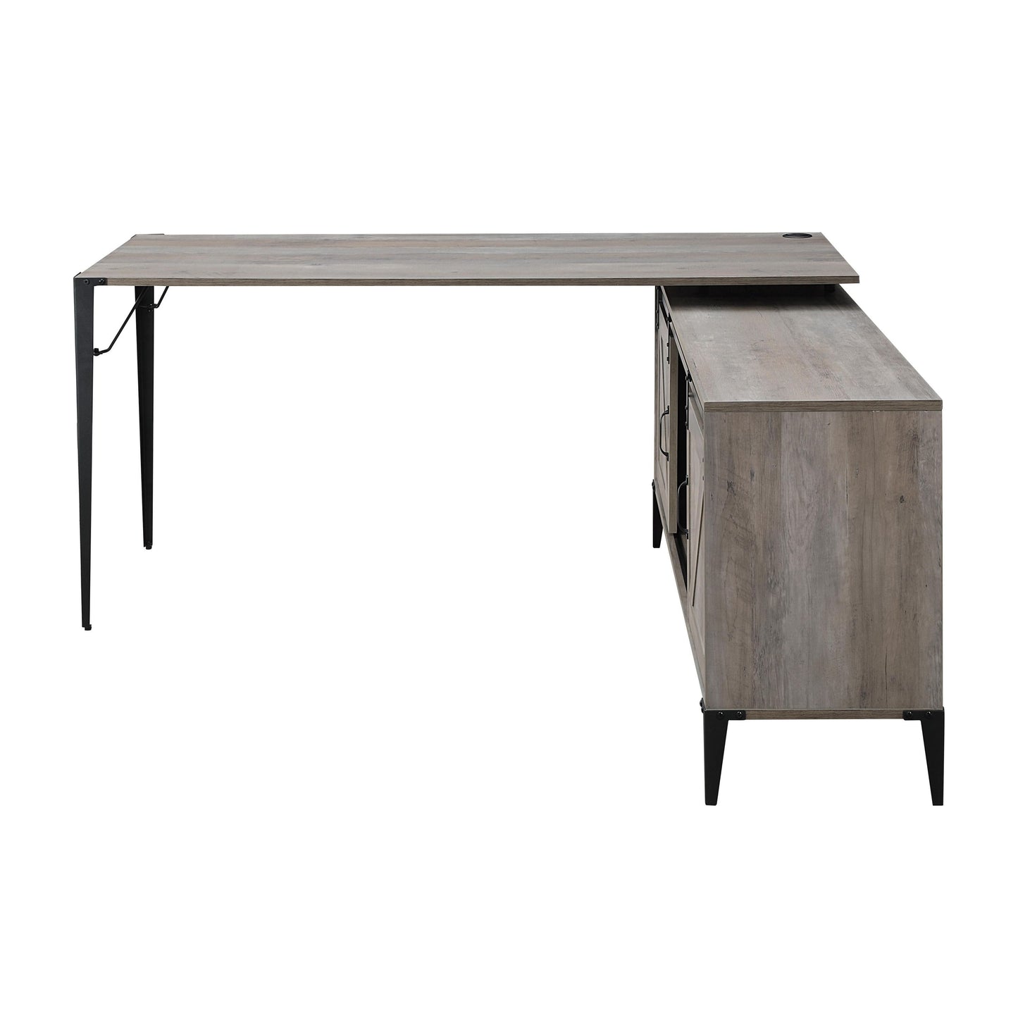 Rustic Gray Oak Writing Desk with Sliding Barn Doors and Industrial Finish - Zakwani Writing Desk