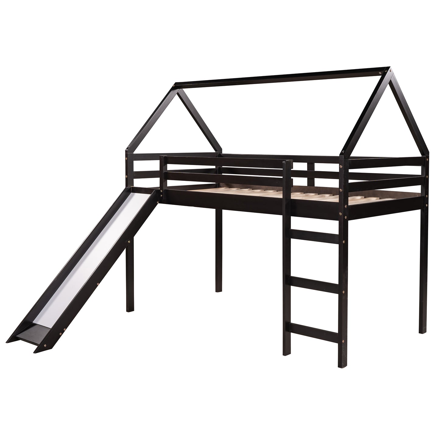 Twin Size Loft Bed with Slide, House Bed with Slide,Espresso( :WF281158AAP)