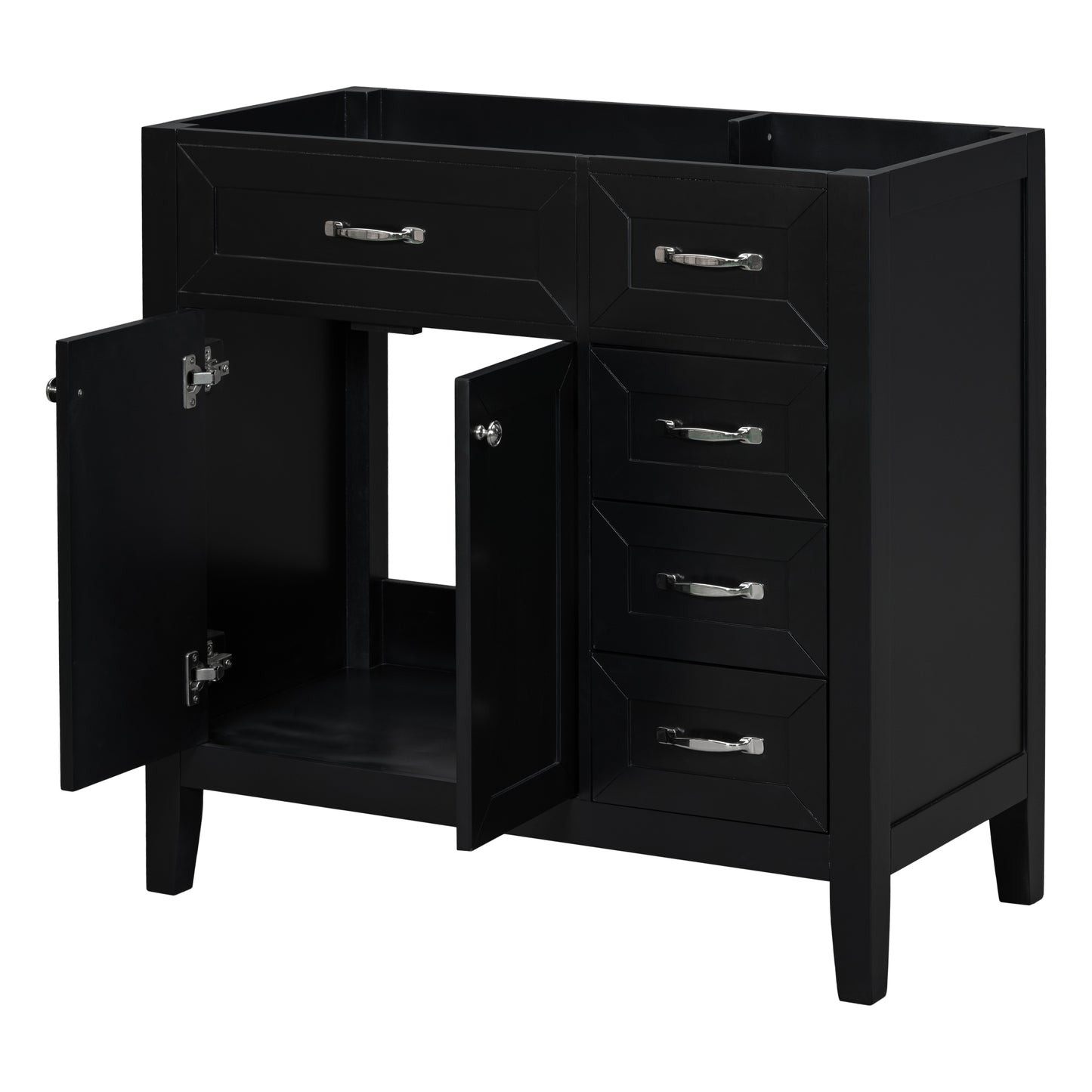 36" Bathroom Vanity without Sink, Cabinet Base Only, Bathroom Cabinet with Drawers, Solid Frame and MDF Board, Black