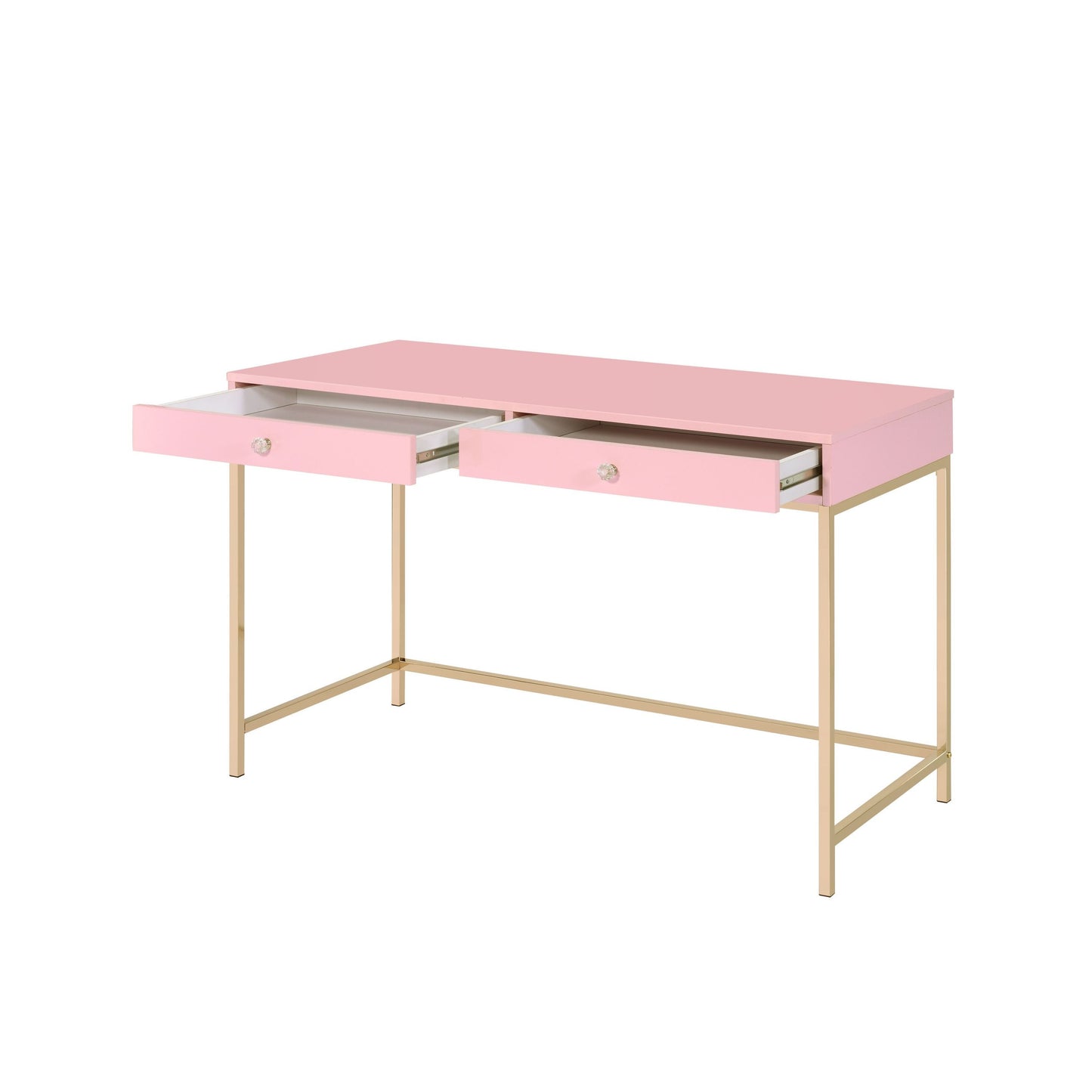 Elegant Pink and Gold Writing Desk with Storage Drawers