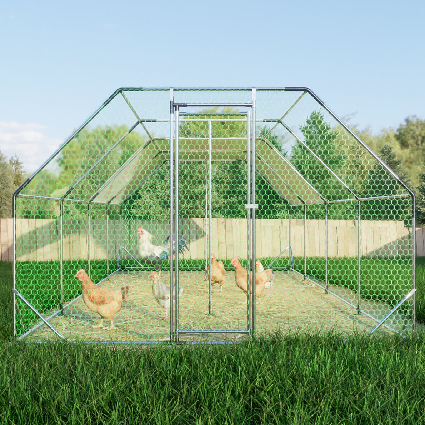 9.94 ft. x 25.68 ft. Galvanized Large Metal Walk in Chicken Coop Cage Farm Poultry Run Hutch Hen House