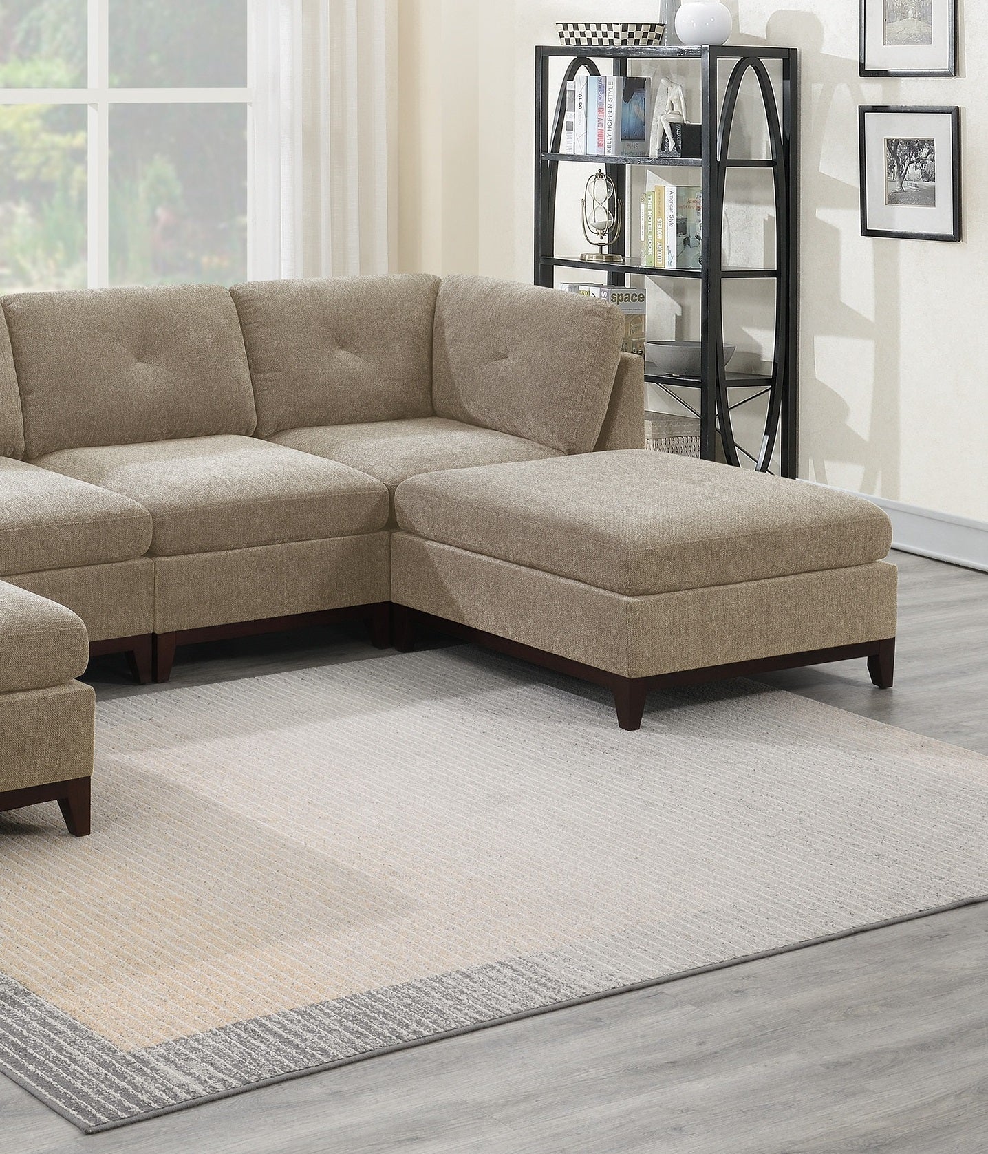 Camel Chenille Fabric Modular Sectional Set with Armless Chairs and Ottomans