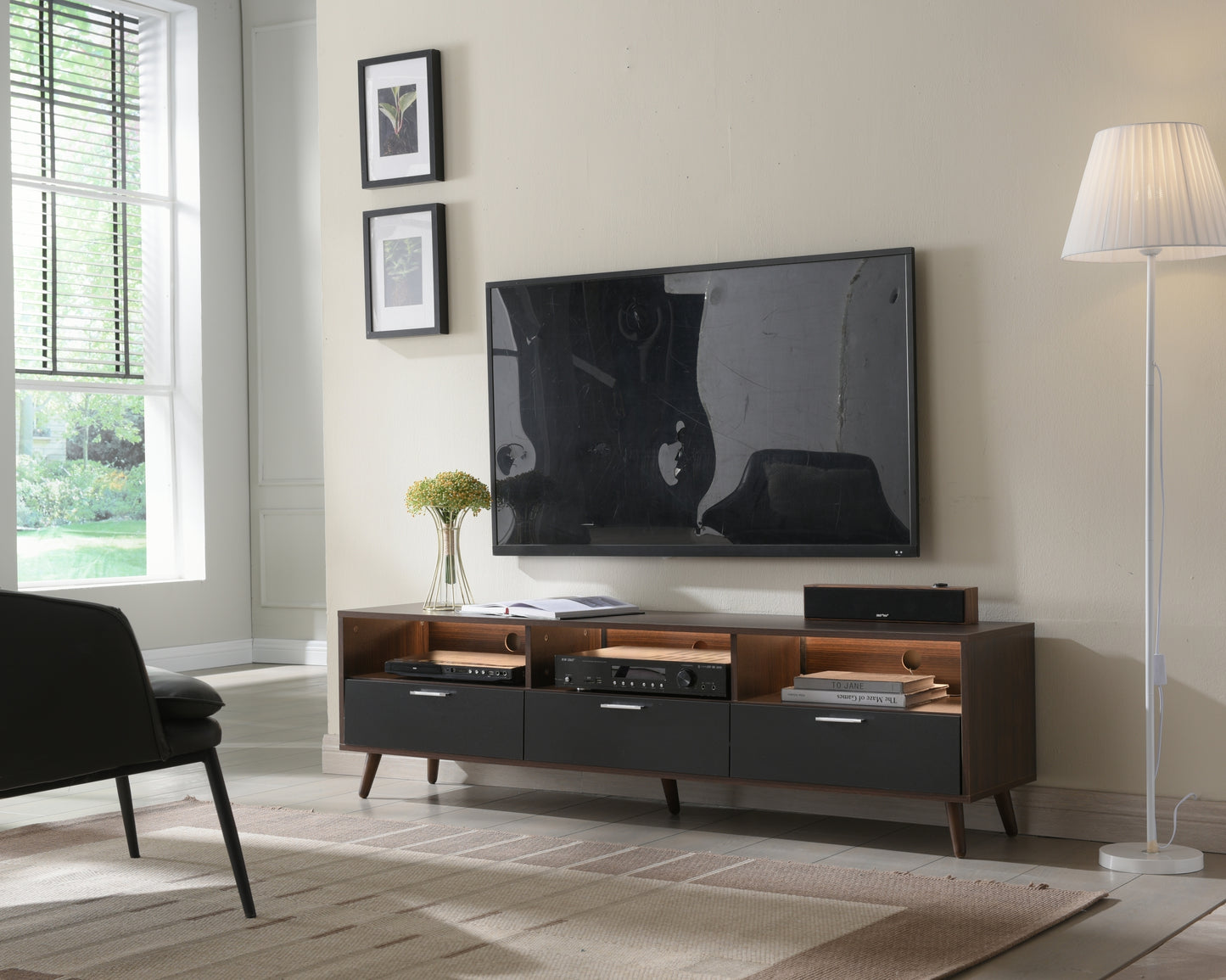 Modern LED TV Stand with RGB Lights and Ample Storage Space