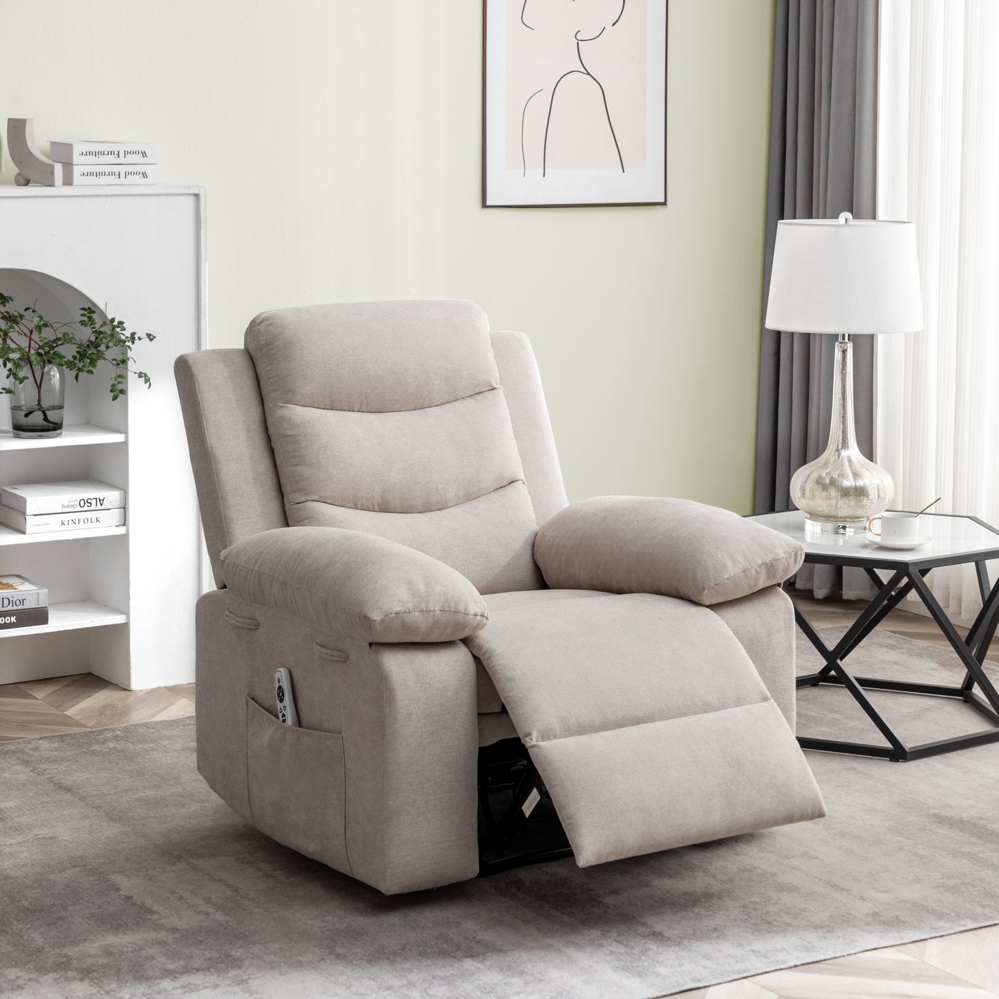 Massage Recliner Chair with Heating System, Side Pocket, and Beige Fabric: Ultimate Comfort and Support