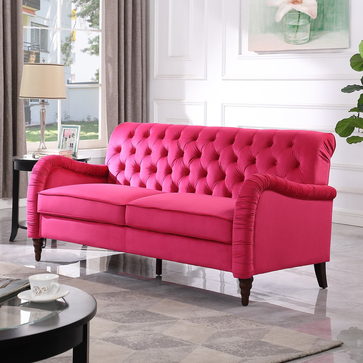 rose red  Chesterfield;3 seater ,modern sofa