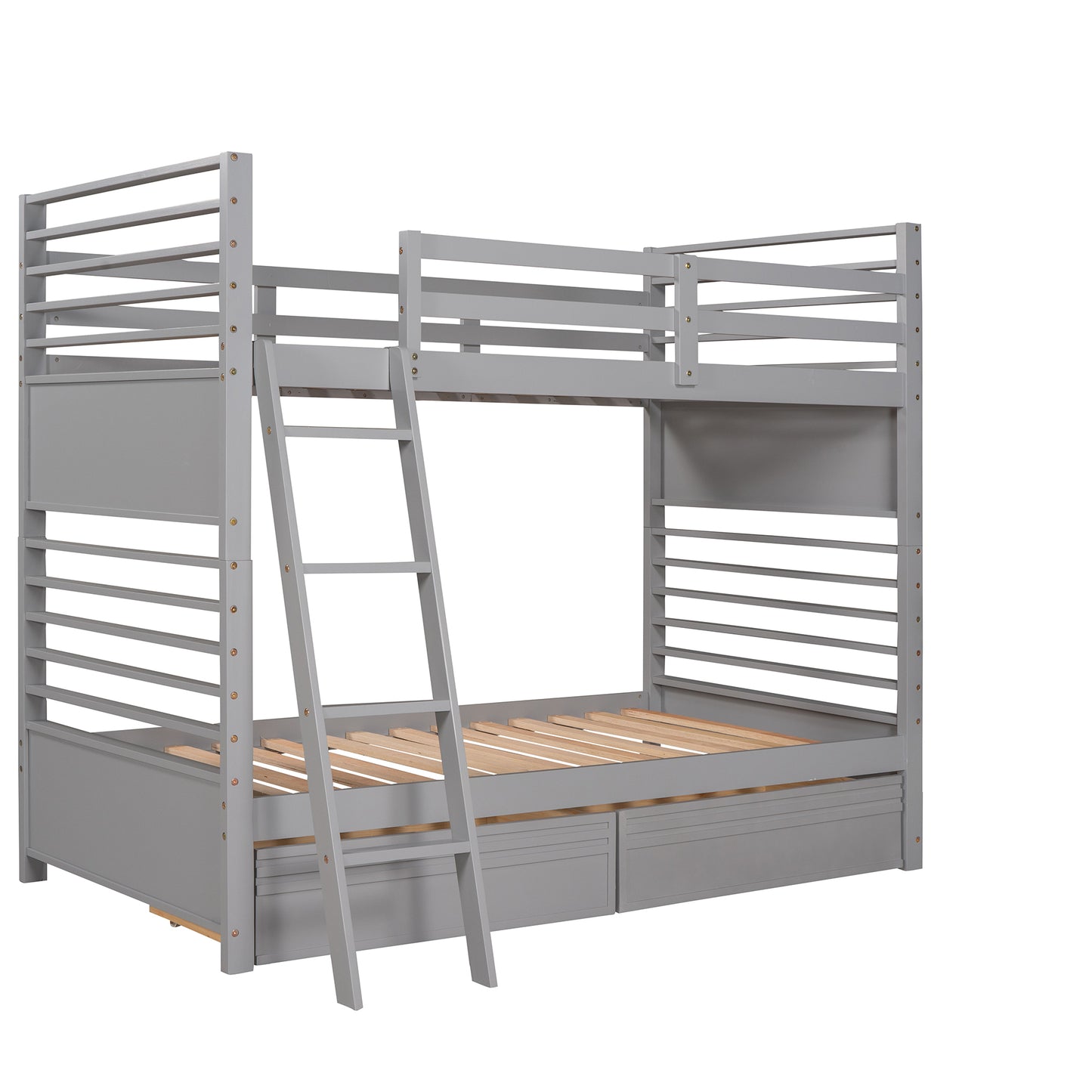 Gray Twin Bunk Bed with Storage Drawers for Stylish Sleepovers