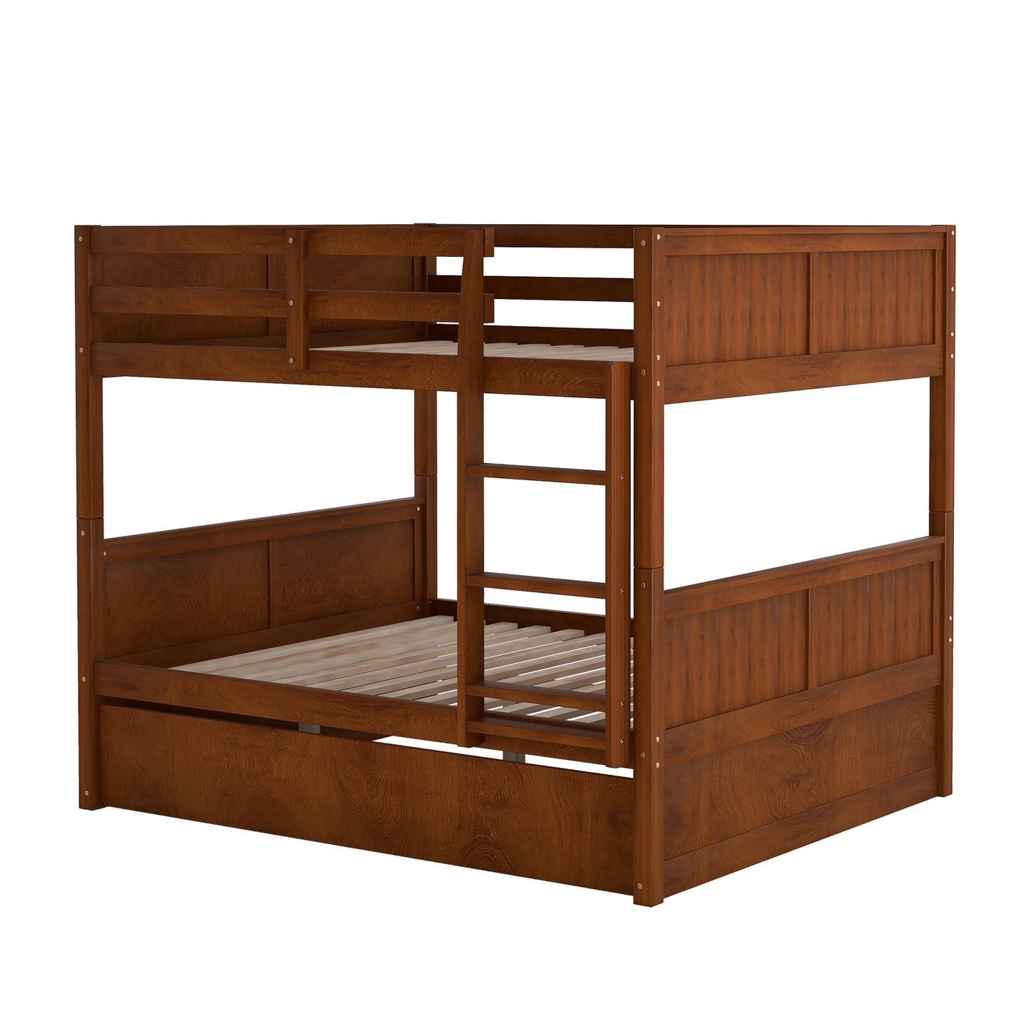 Versatile Full-Size Bunk Bed with Trundle in Walnut