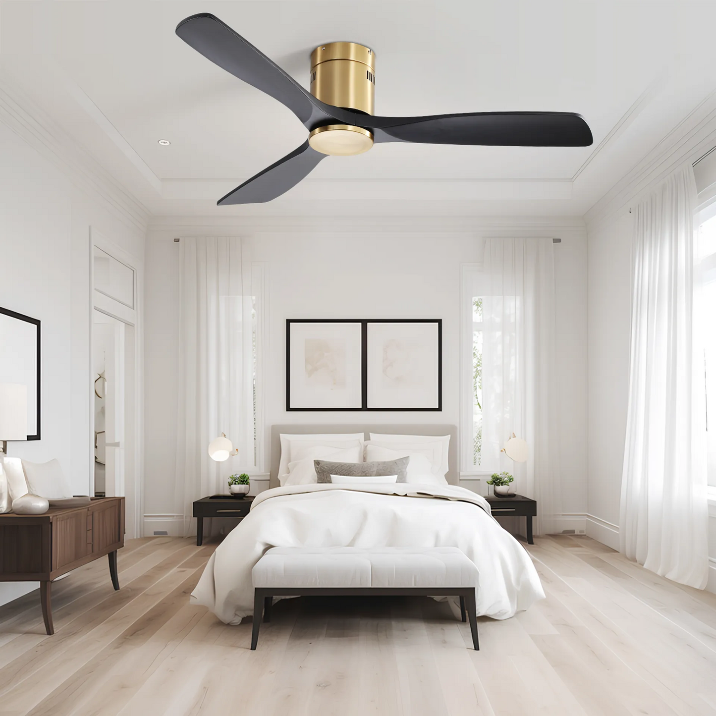 52-Inch Natural Wooden Ceiling Fan with Remote Control