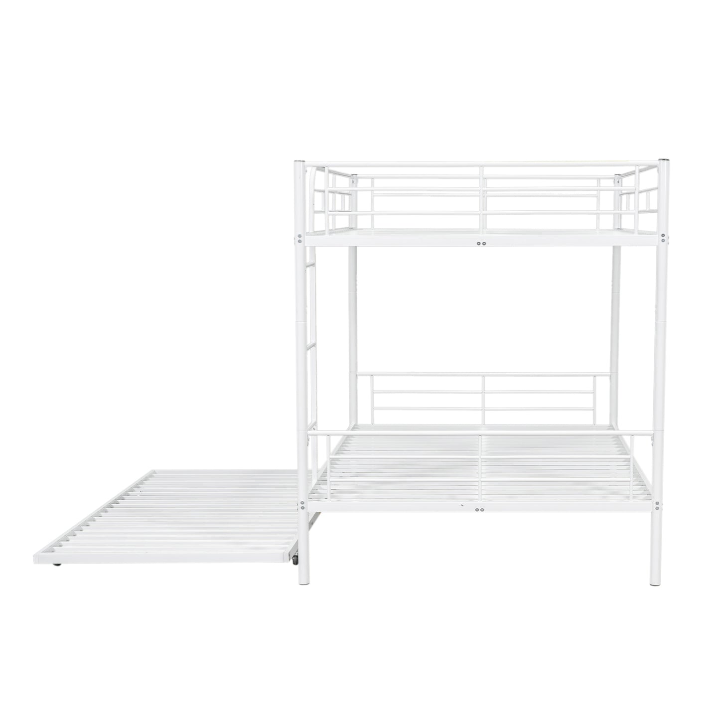 Contemporary White Full Metal Bunk Bed with Trundle