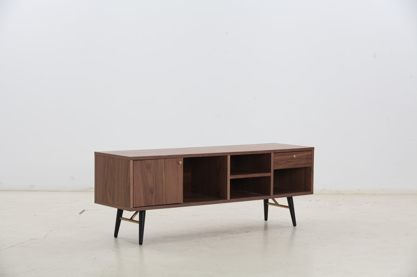 Walnut Finish Mid-Century TV Stand with Ample Storage