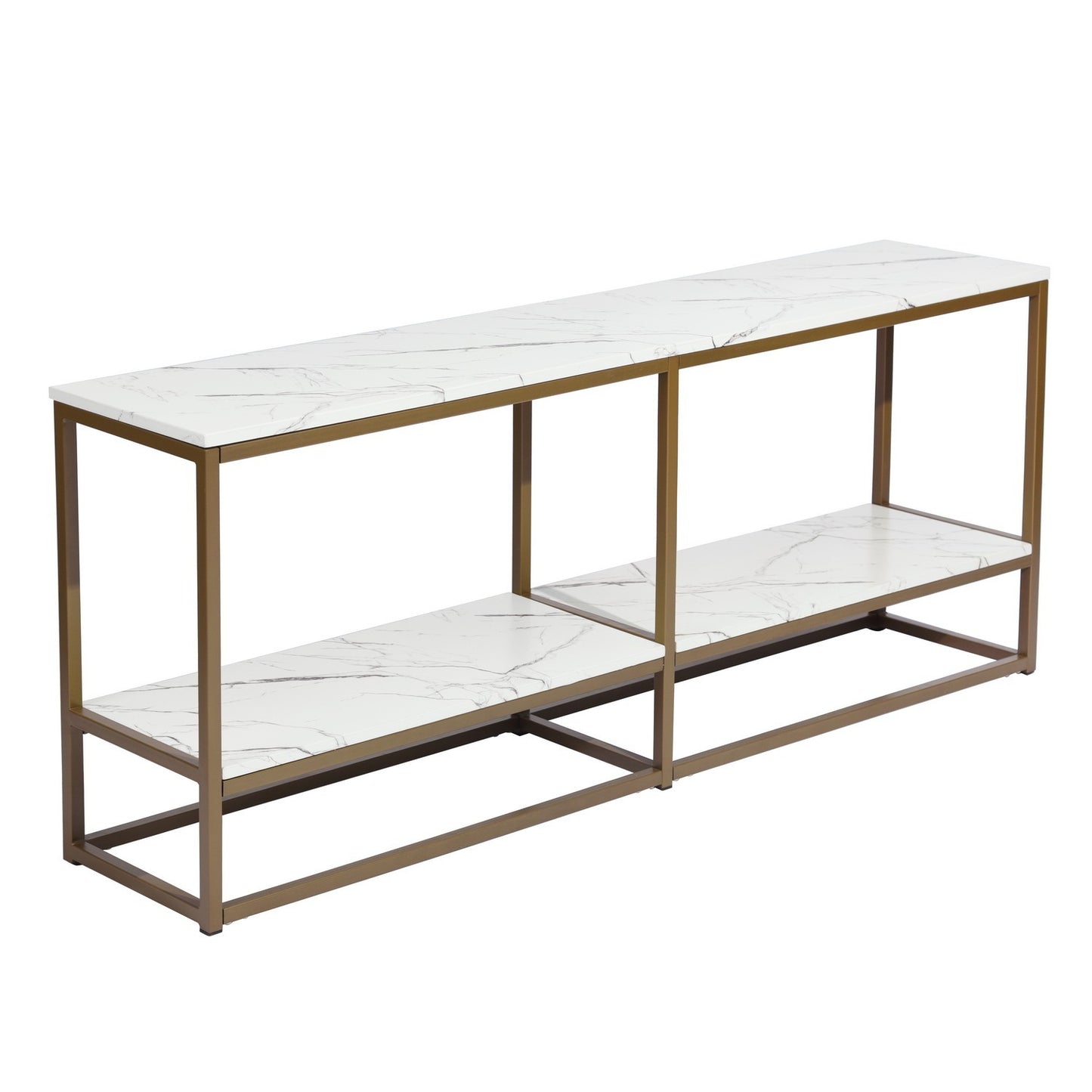 59.8 White Marble and Gold Frame TV Stand with Storage