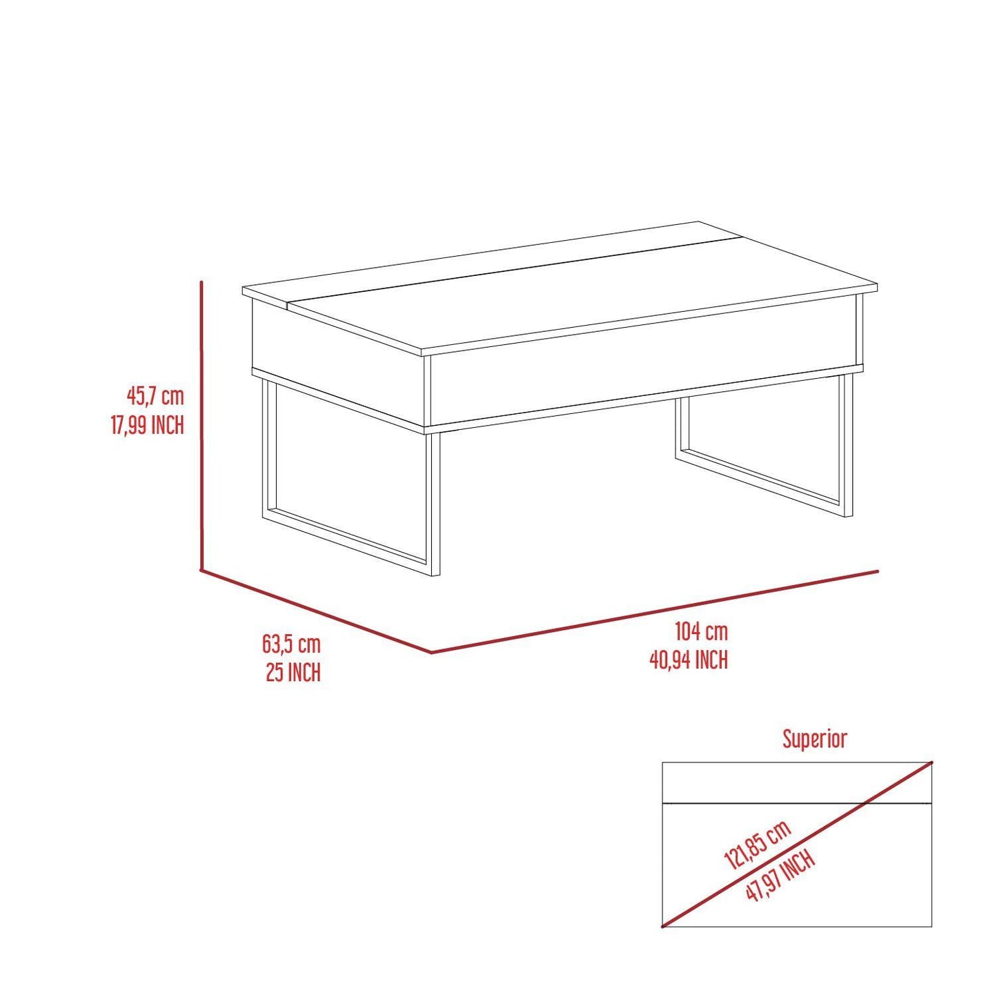 Elegant Dark Walnut Coffee Table with Lift Top and Two Legs