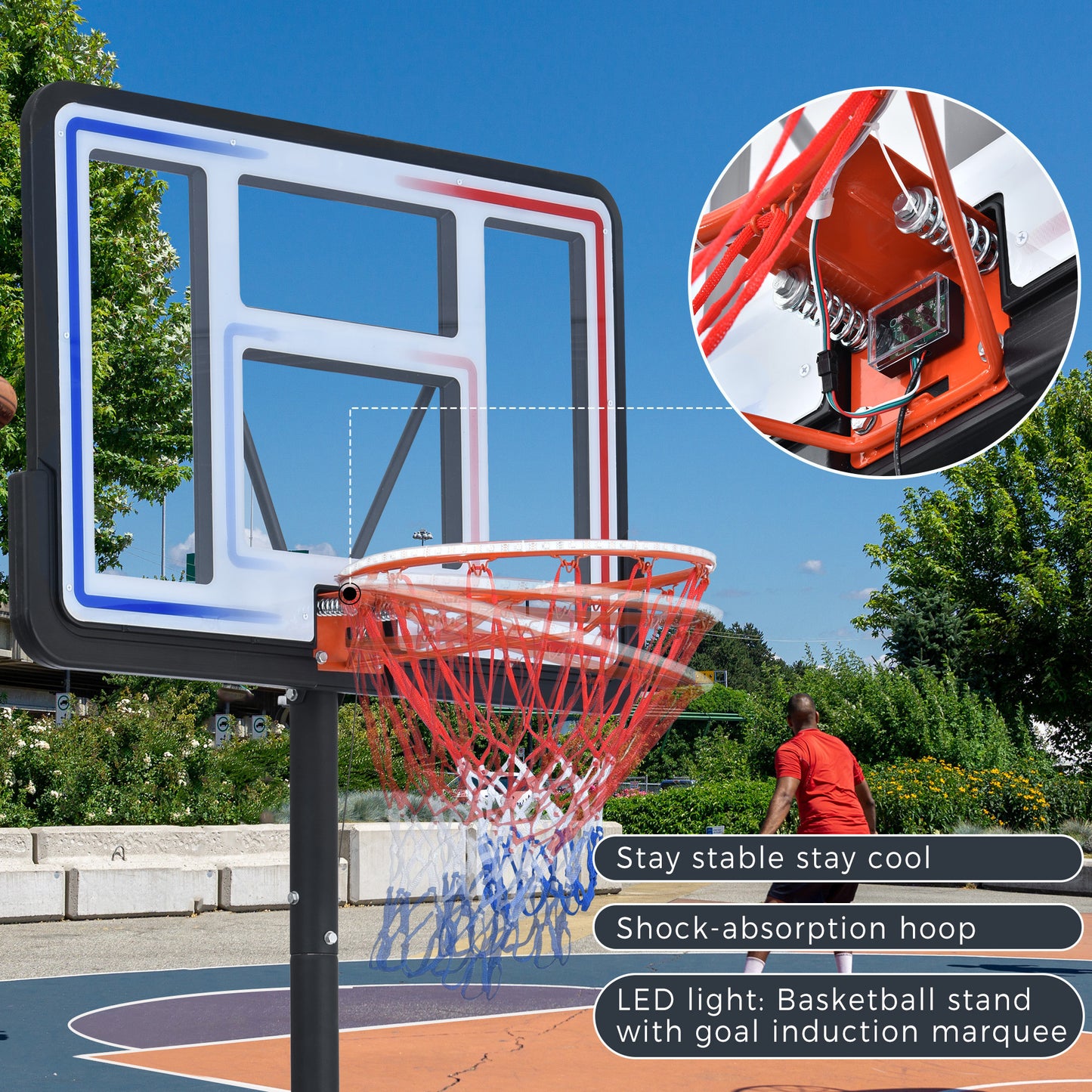 Portable Basketball Hoop Basketball System 4.76-10ft Height Adjustable for Youth Adults LED Basketball Hoop Lights, Colorful lights, Waterproof,Super Bright to Play at Night Outdoors,Good Gift for Kid