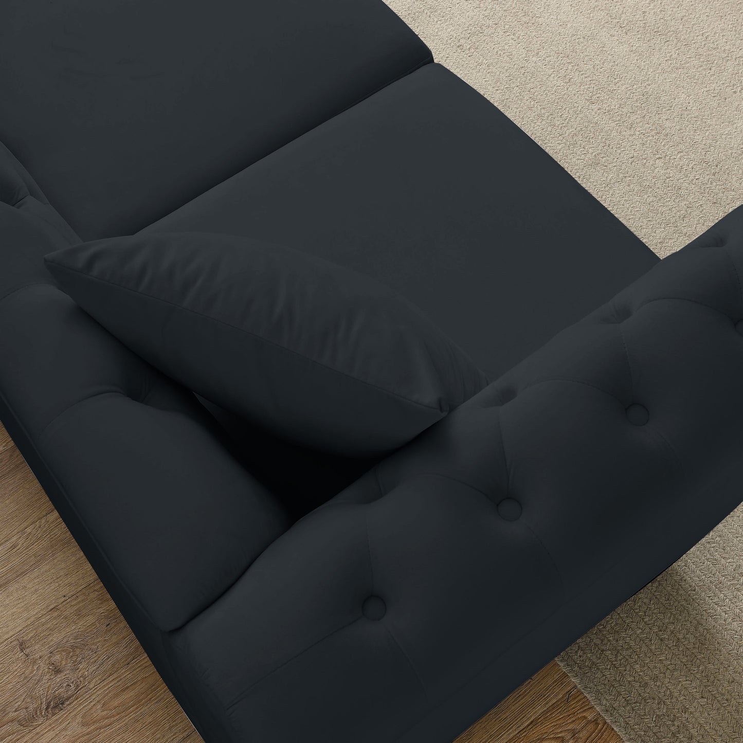 Luxurious 80 Black Velvet Chesterfield Sofa for Living Room