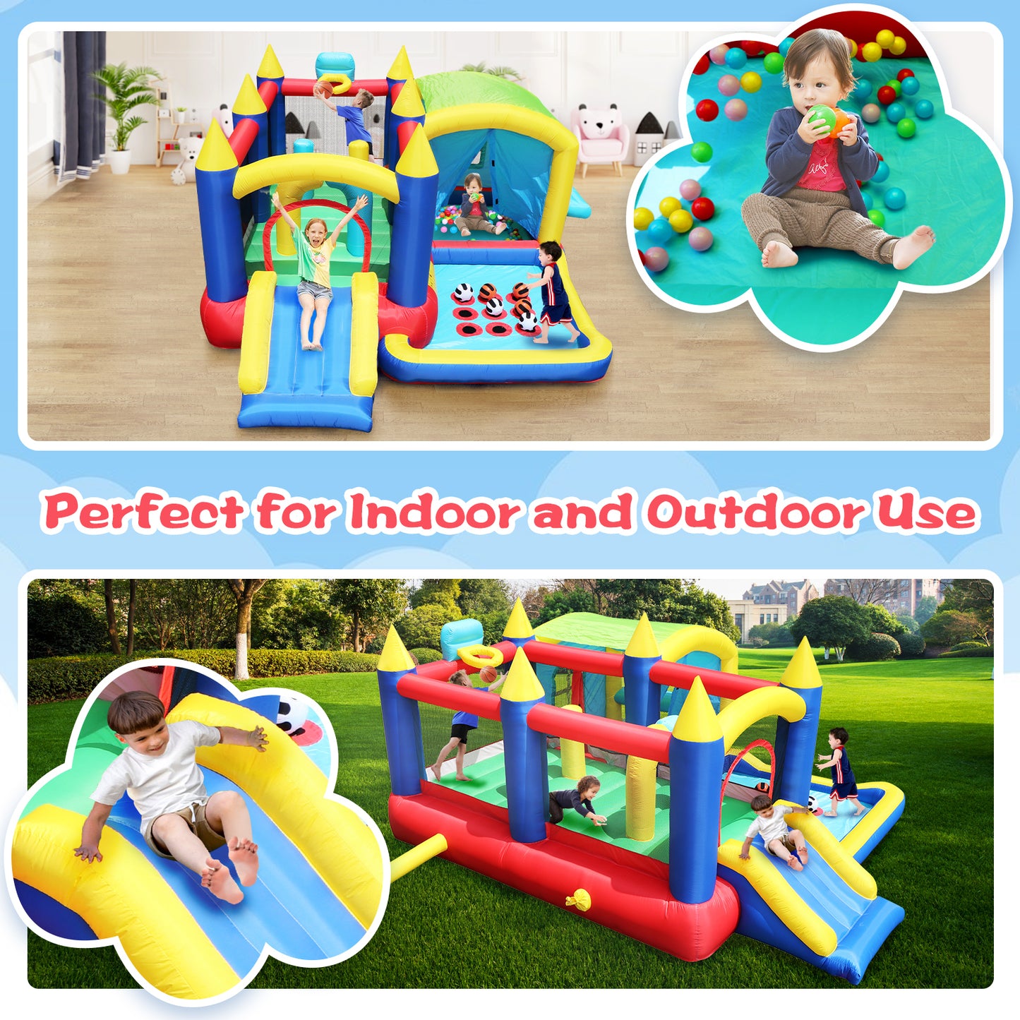 Ultimate 7-in-1 Inflatable Bounce House with Ball Pit and Obstacle Course for Kids' Indoor and Outdoor Parties