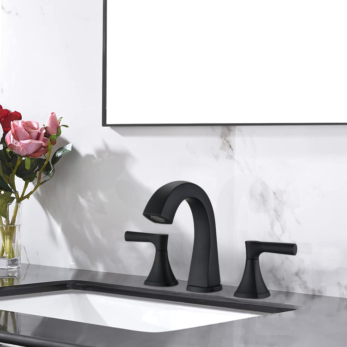 Elegant Matte Black Two-Handle Bathroom Sink Faucet with Drain Assembly