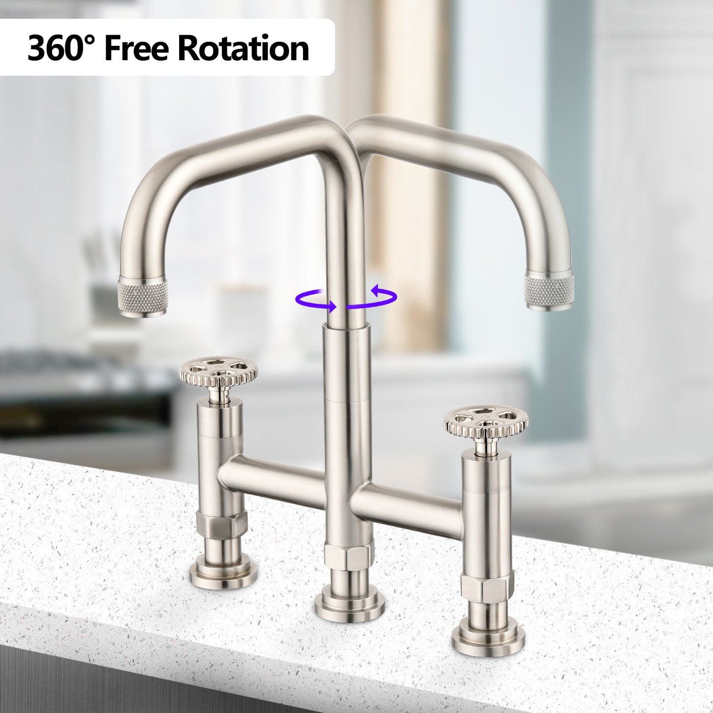 Double Handle Bridge Kitchen Faucet with Side Spray