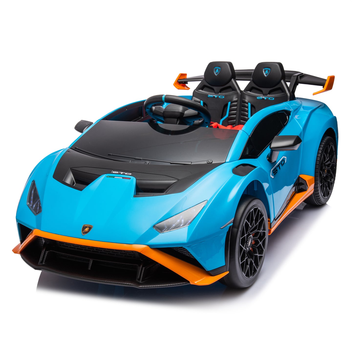 Lamborghini Huracan Sto 24V Kids Electric Ride-On Drift Car: Speeds 1.86-5.59 MPH, Ages 3-8, Foam Front Wheels, 360° Spin, LED Lights, Dynamic Music, Early Learning, USB Port, Drift Feature