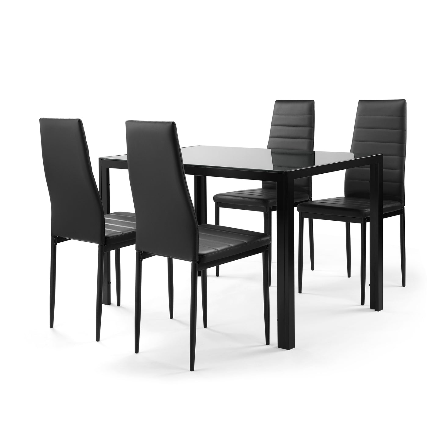 5 Pieces  Dining Table Set for 4,Kitchen Room Tempered Glass Dining Table ,4 Faux Leather Chairs ,Black