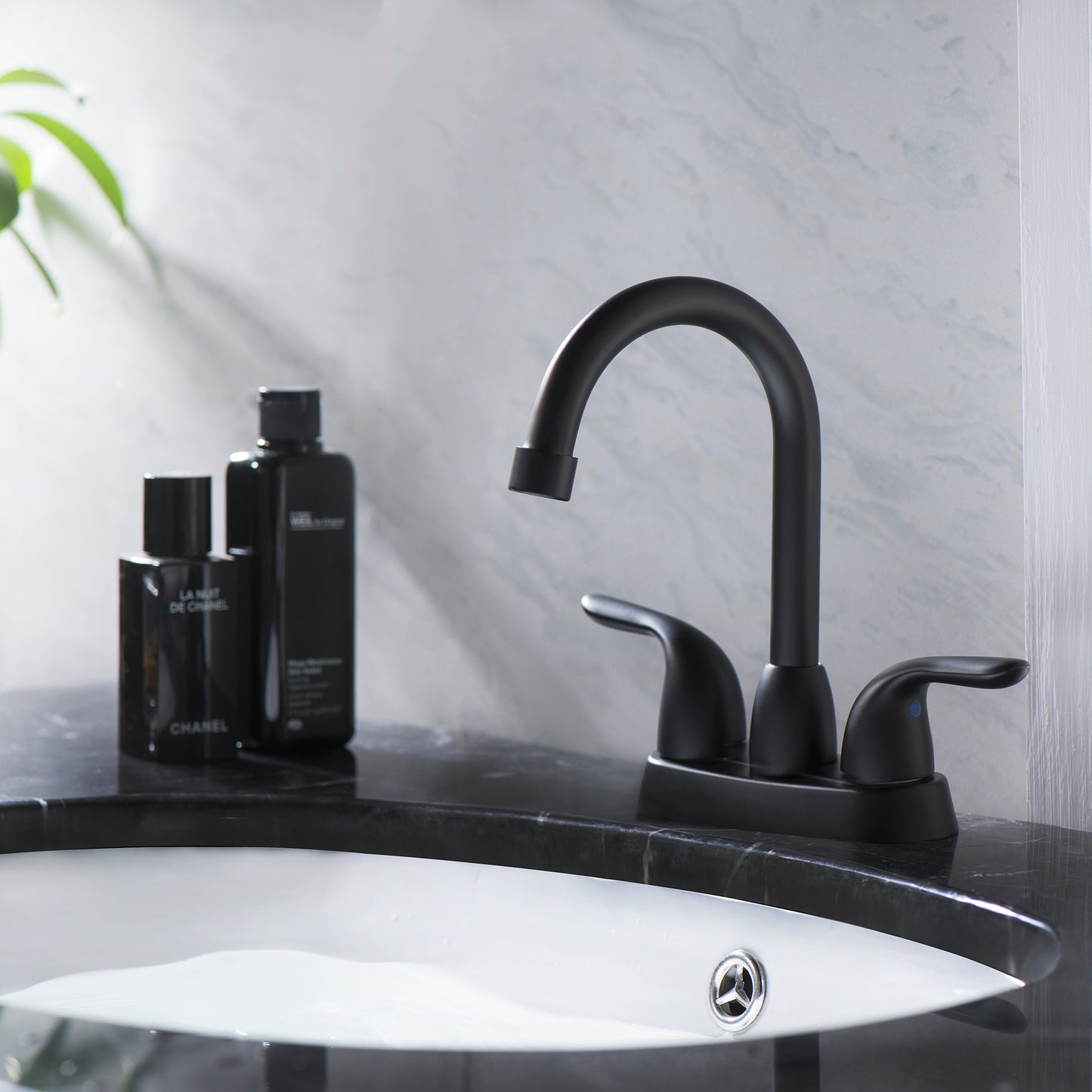 Matte Black 4 Inch Bathroom Faucet with 2 Handles and Pop-Up Drain