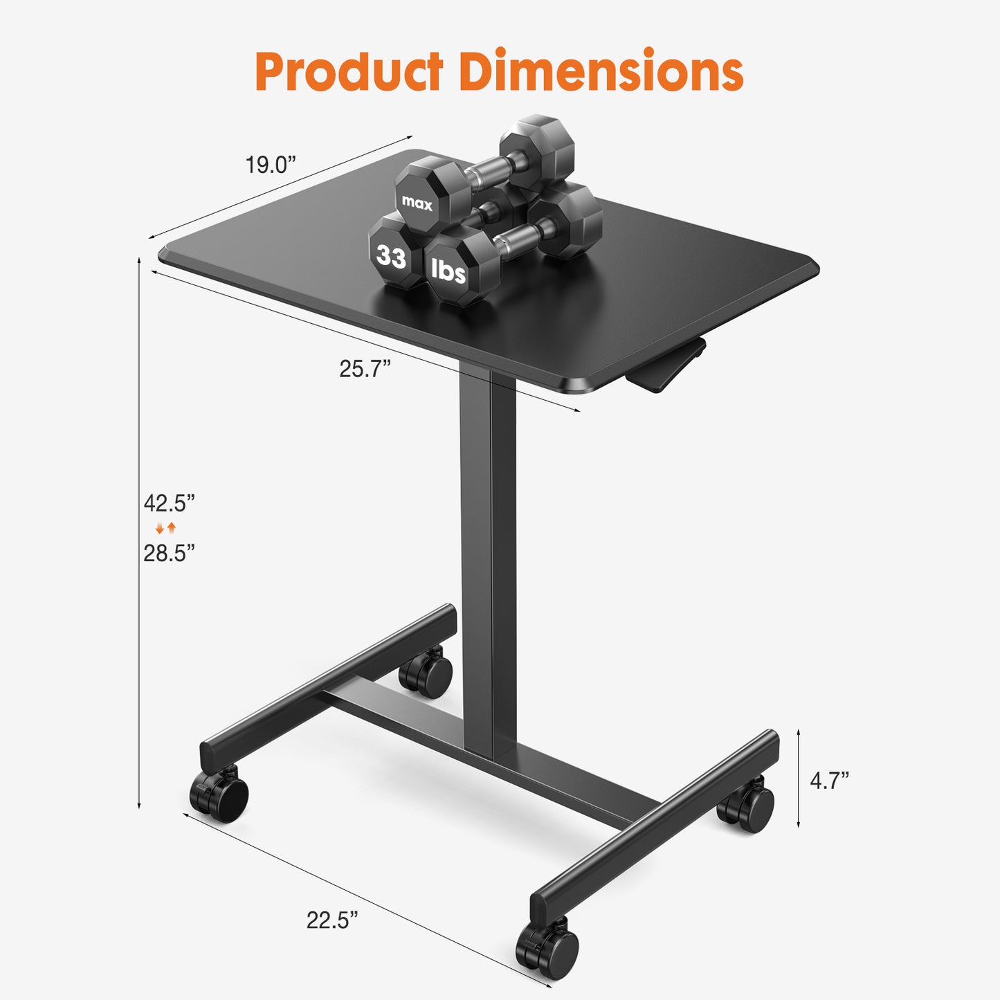 Height-Adjustable Rolling Laptop Desk for Home and Office