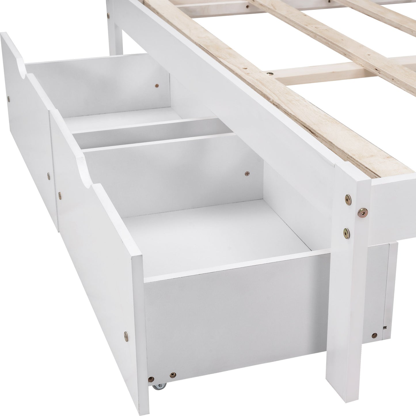 Full Size Platform Bed with Drawers, White