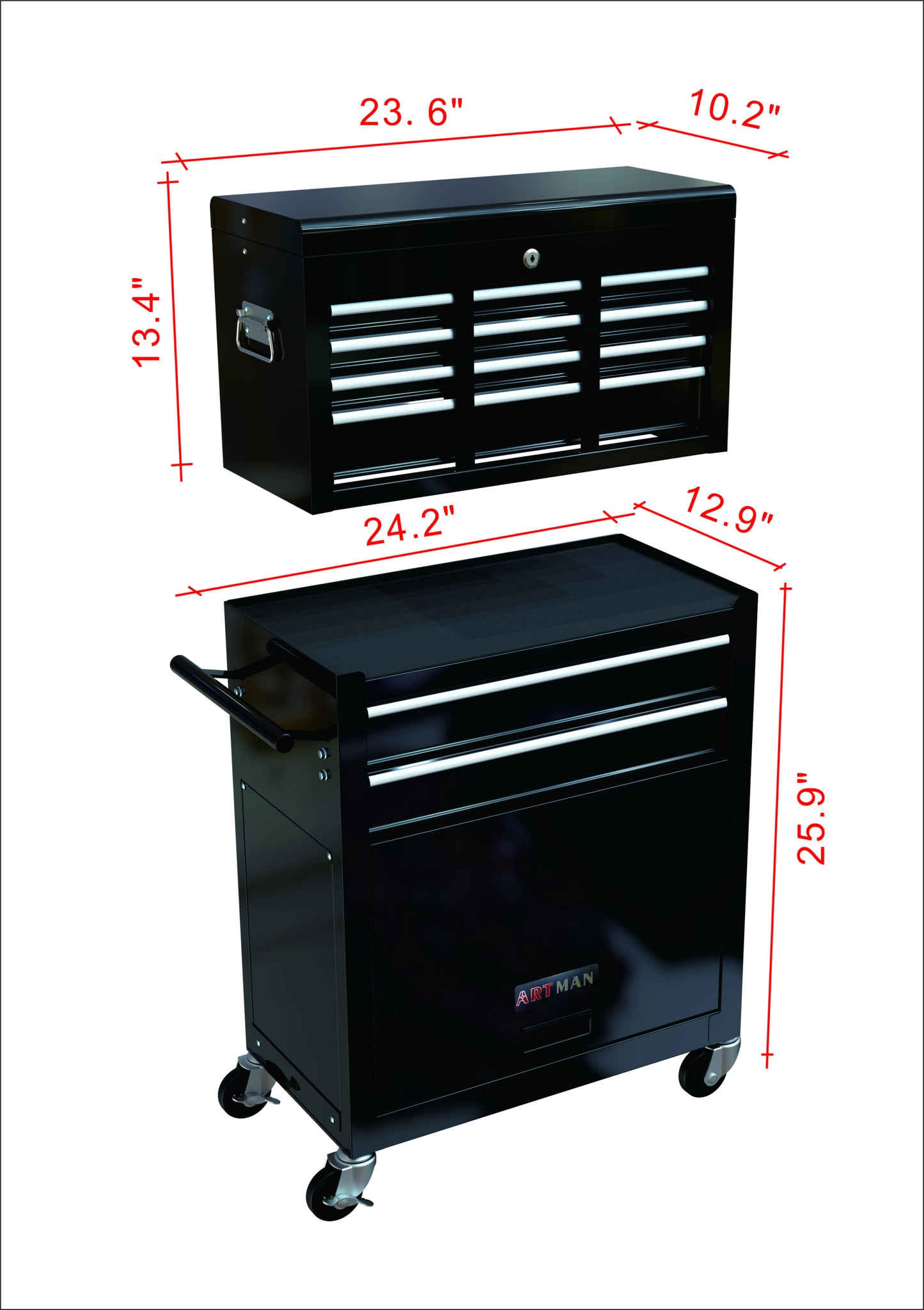 High Capacity Rolling Tool Chest with Wheels and Drawers, 8-Drawer Tool Storage Cabinet--BLACK