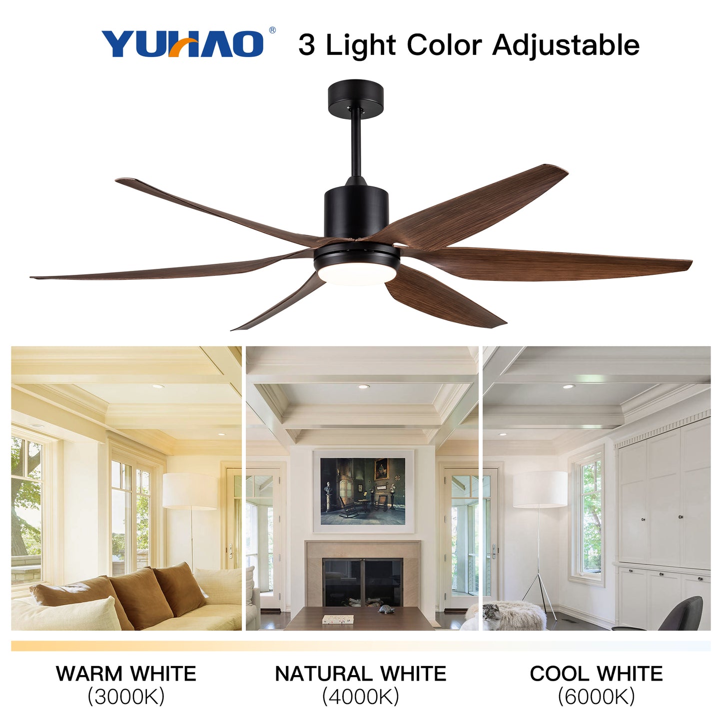 66 Inch Distressed Wood Vintage Ceiling Fan with Integrated LED Lighting and Remote Control