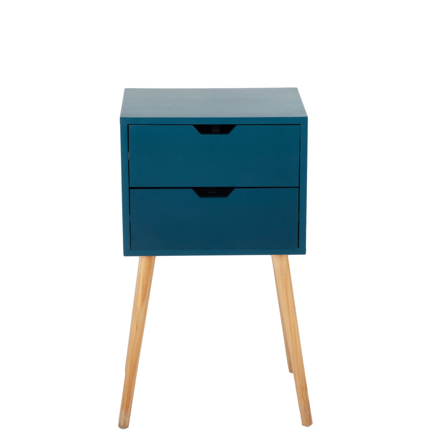 Set of 2 Nightstand with 2 Drawers, Mid Century Wood Bedside Table for Bedrooms Living Rooms, Sofa Side End Table, Blue