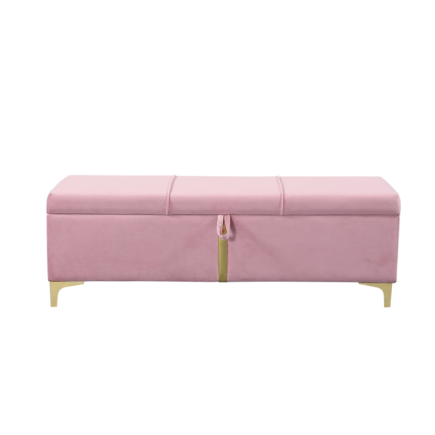 Elegant Upholstered Storage Ottoman,Storage Bench with Metal Legs for Bedroom,Living Room,Fully Assembled Except Legs,Pink