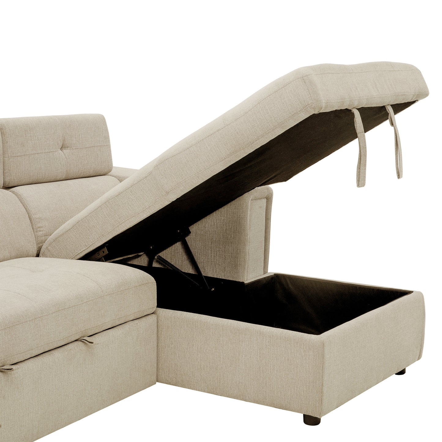 L-Shaped Sectional Sofa with Hidden Storage, Adjustable Headrest, Wireless Charging, and Cup Holders