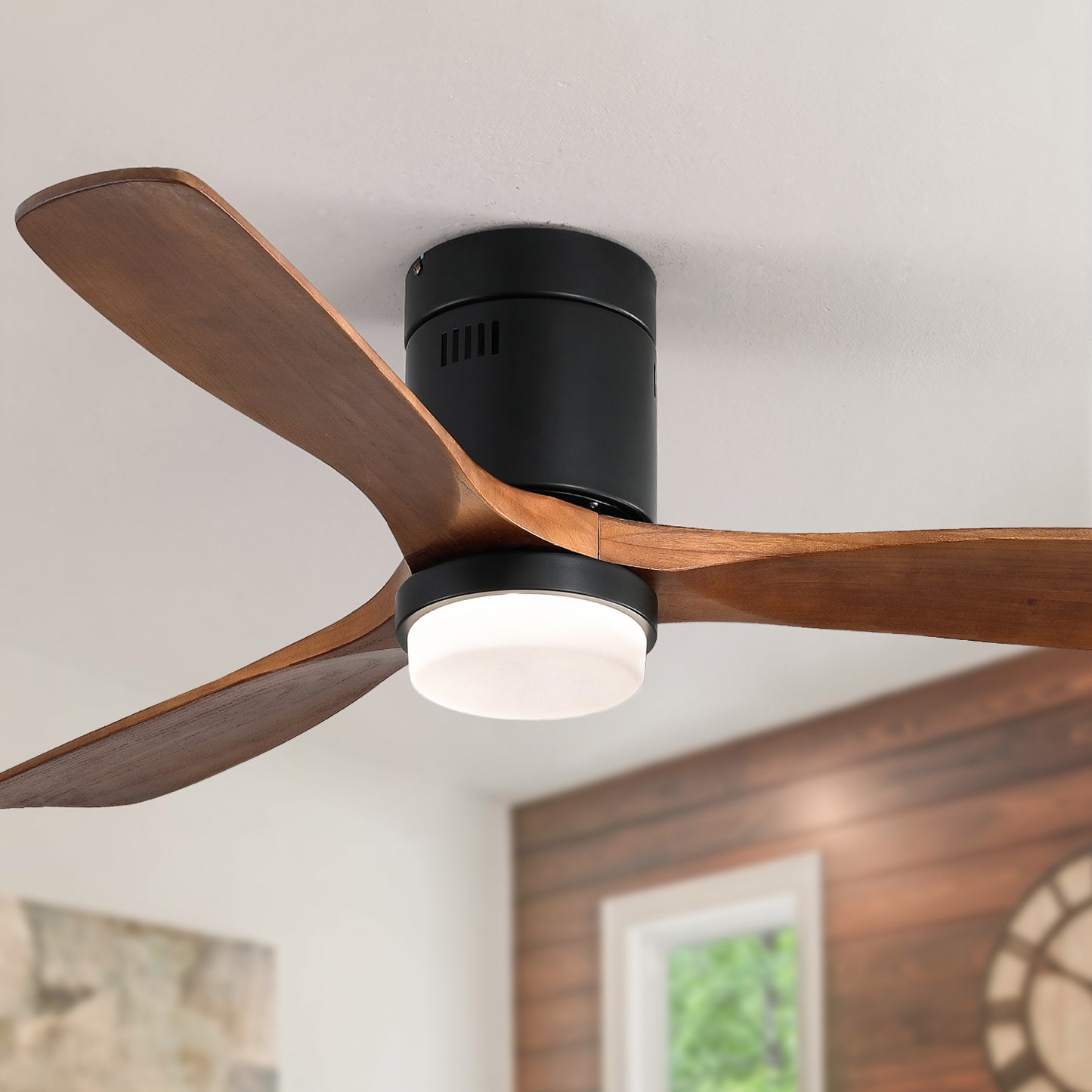 52 Inch Modern Wooden Ceiling Fan With Remote Control And LED Light