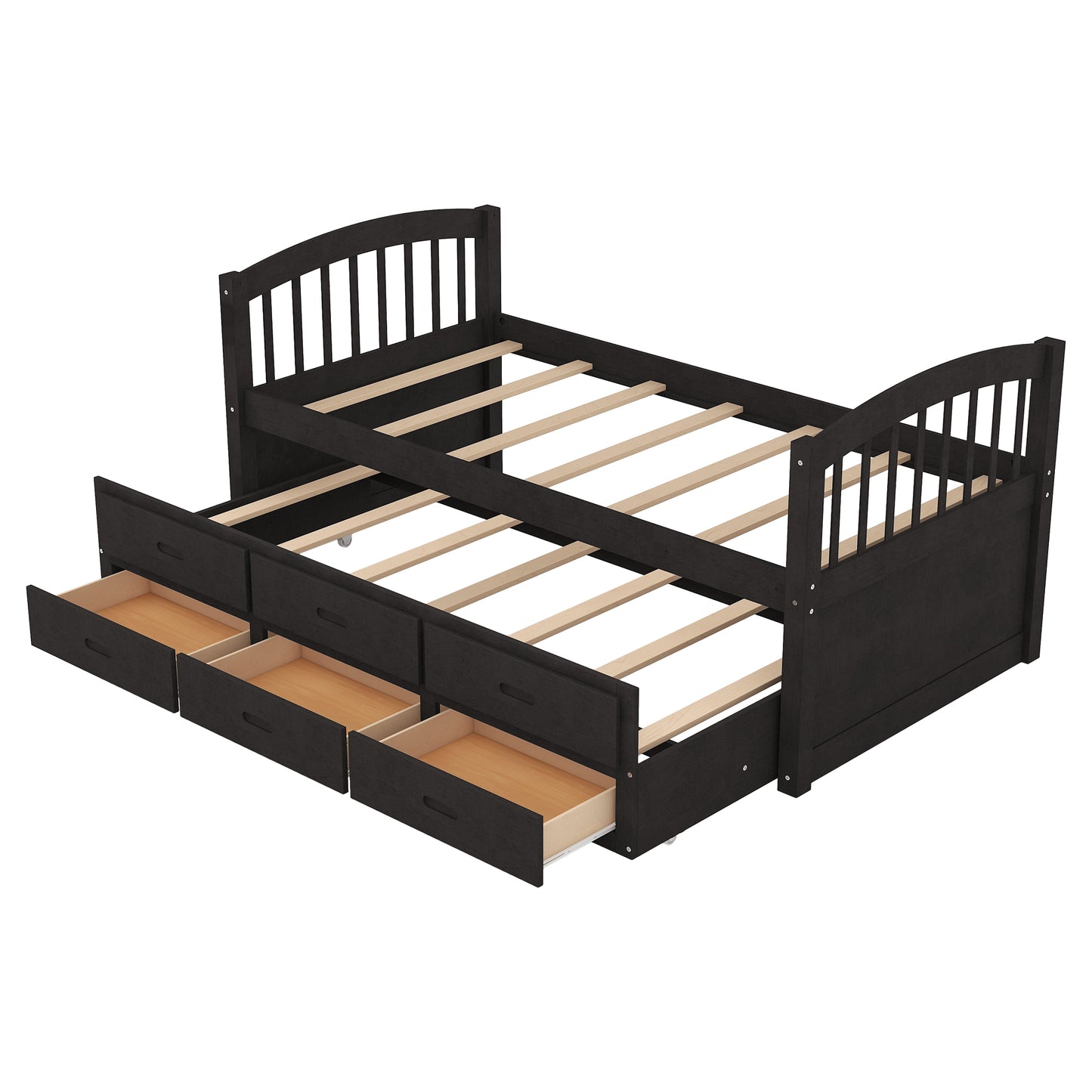 Espresso Twin Wood Bunk Bed with Trundle, Drawers, and Staircase