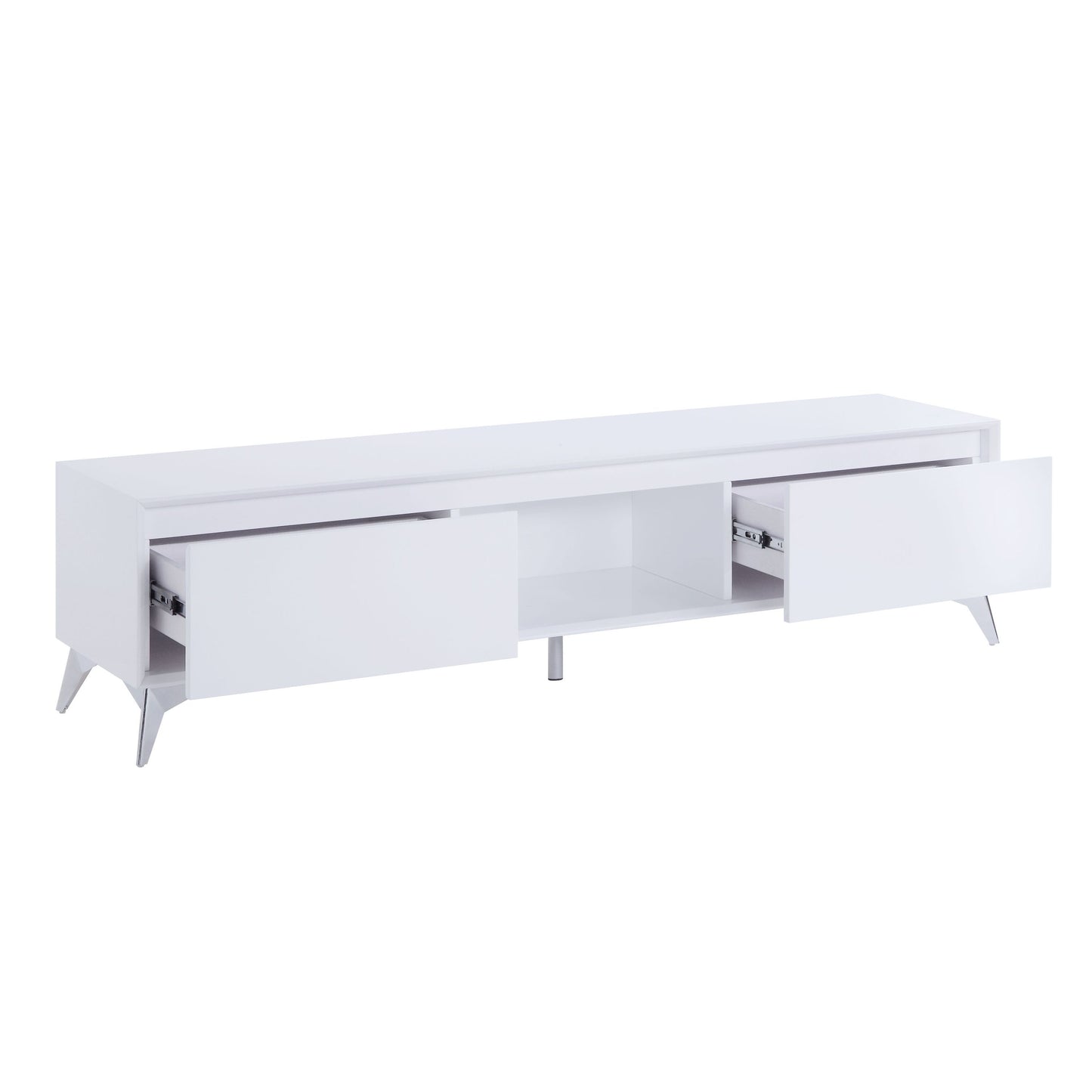 Modern LED TV Stand with White and Chrome Finish