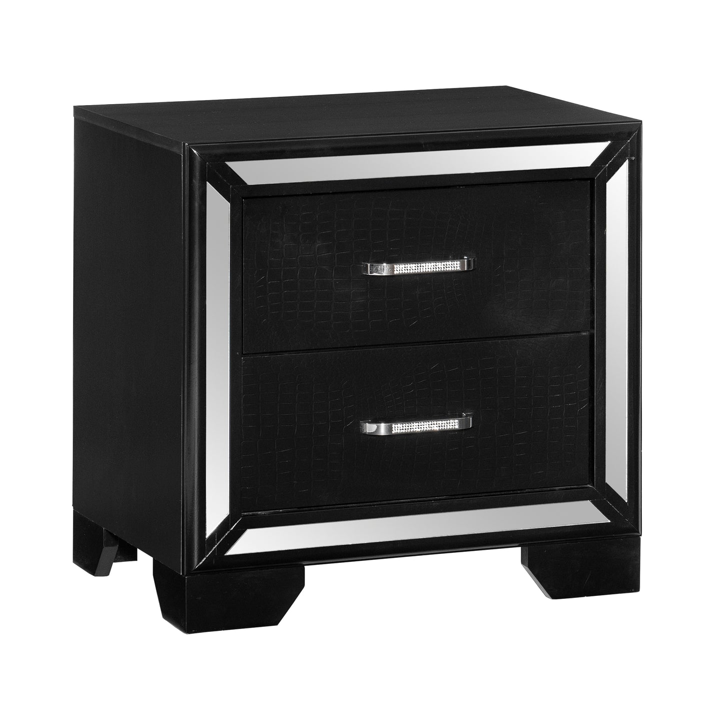 Beautiful Bedroom Furniture 1pc Nightstand with 2x Drawers Textural Panels Chrome Finish Handles Glamorous Style Wooden Furniture