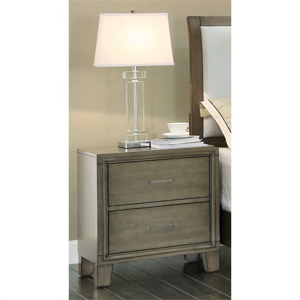 Simple Casual 1pc Nightstand Gray Color Solid wood Bedroom Furniture Contemporary Look Nightstand Nickel Bar Pull