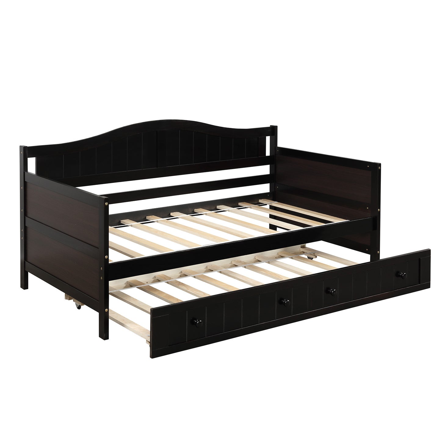 Twin Wooden Daybed with Trundle Bed, Sofa Bed for Bedroom Living Room, Espresso