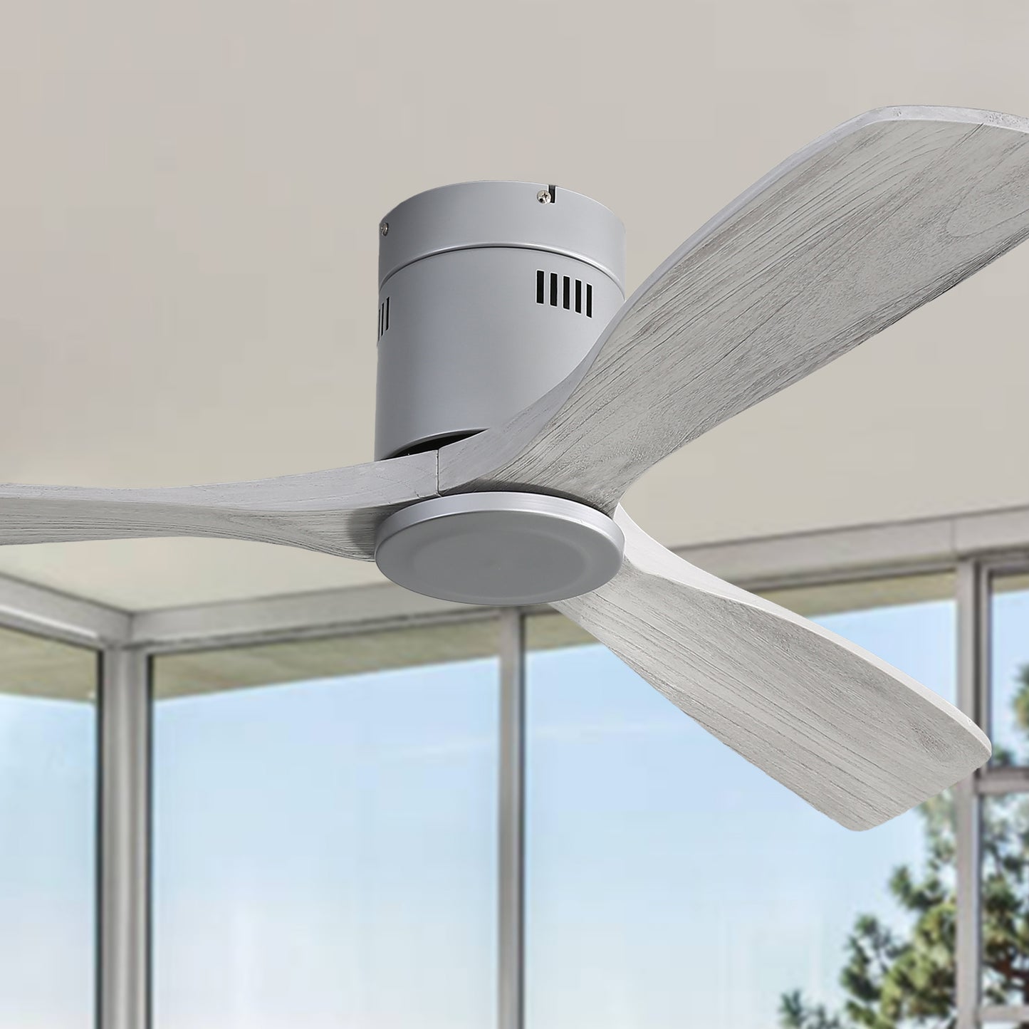 52 Modern Wood Blade Ceiling Fan with Remote Control - Noiseless Reversible Motor