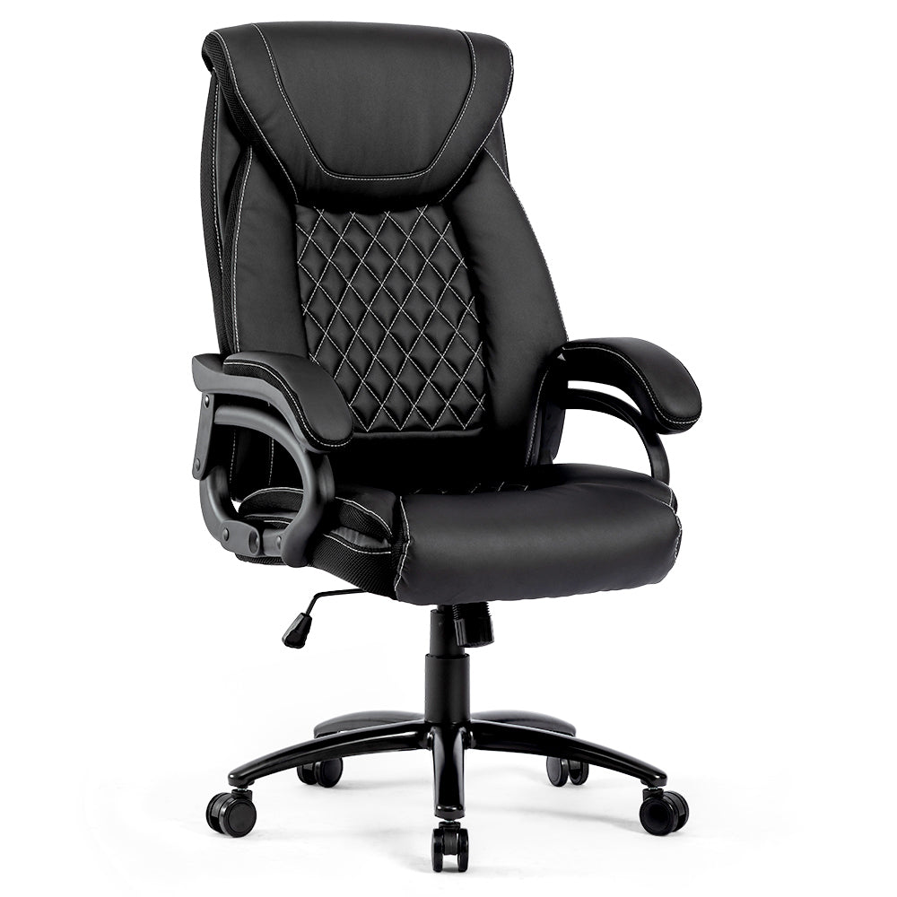 Ergonomic PU Leather Office Chair Big and Tall Desk Chair 360°Swivel Office Chair Adjustable Height with Soft Armrest,300lbs