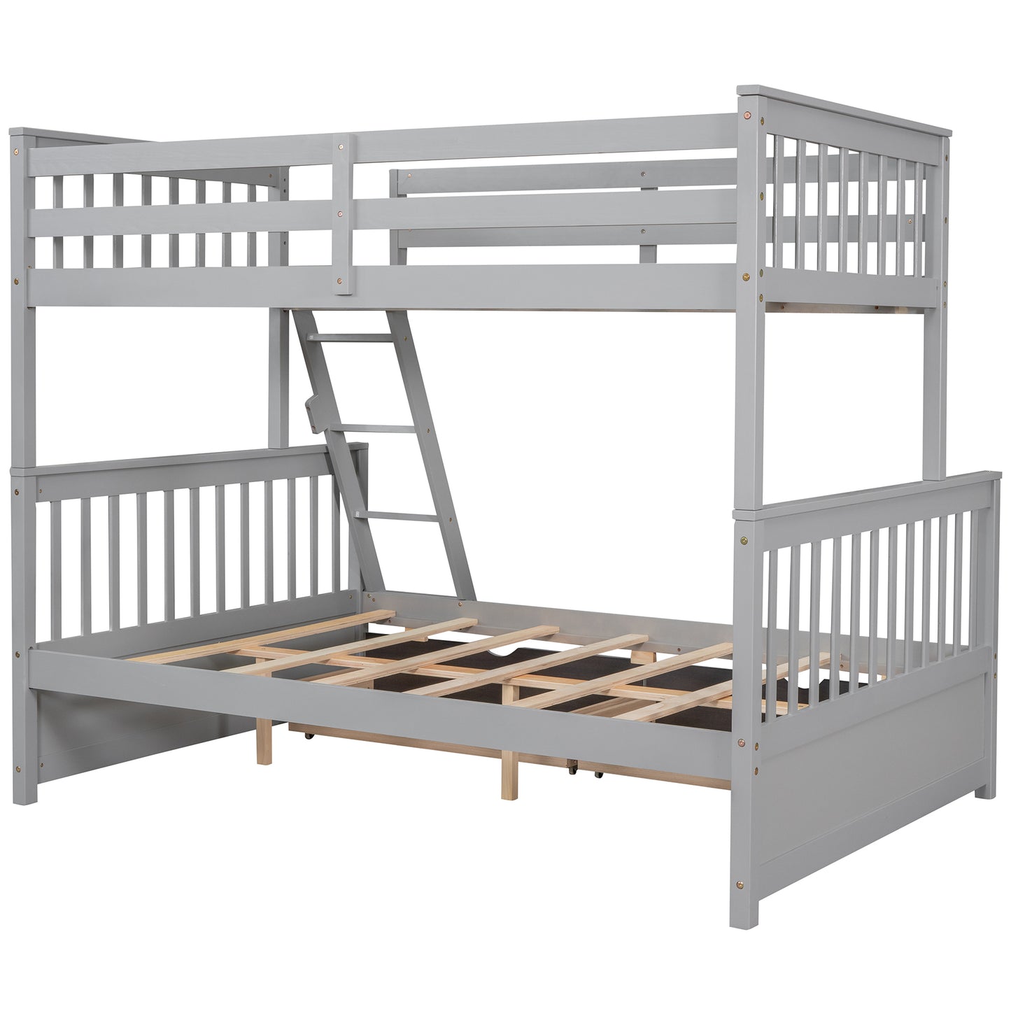 Gray Twin/Full Bunk Bed with Ladders and Storage Drawers