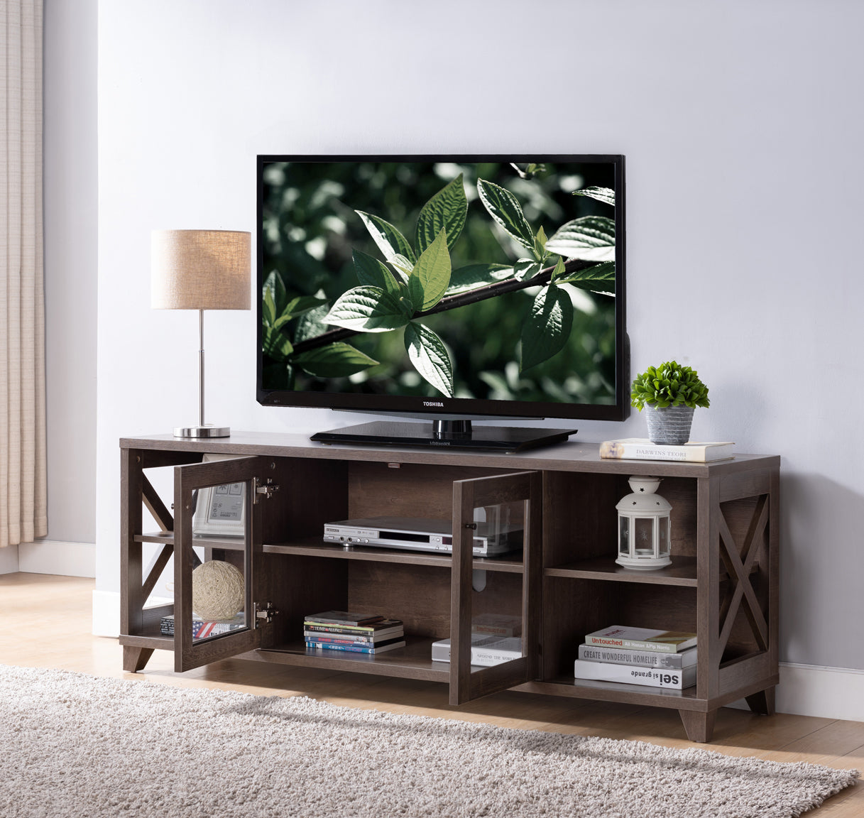 Walnut Oak TV Stand with Unique Storage Solutions