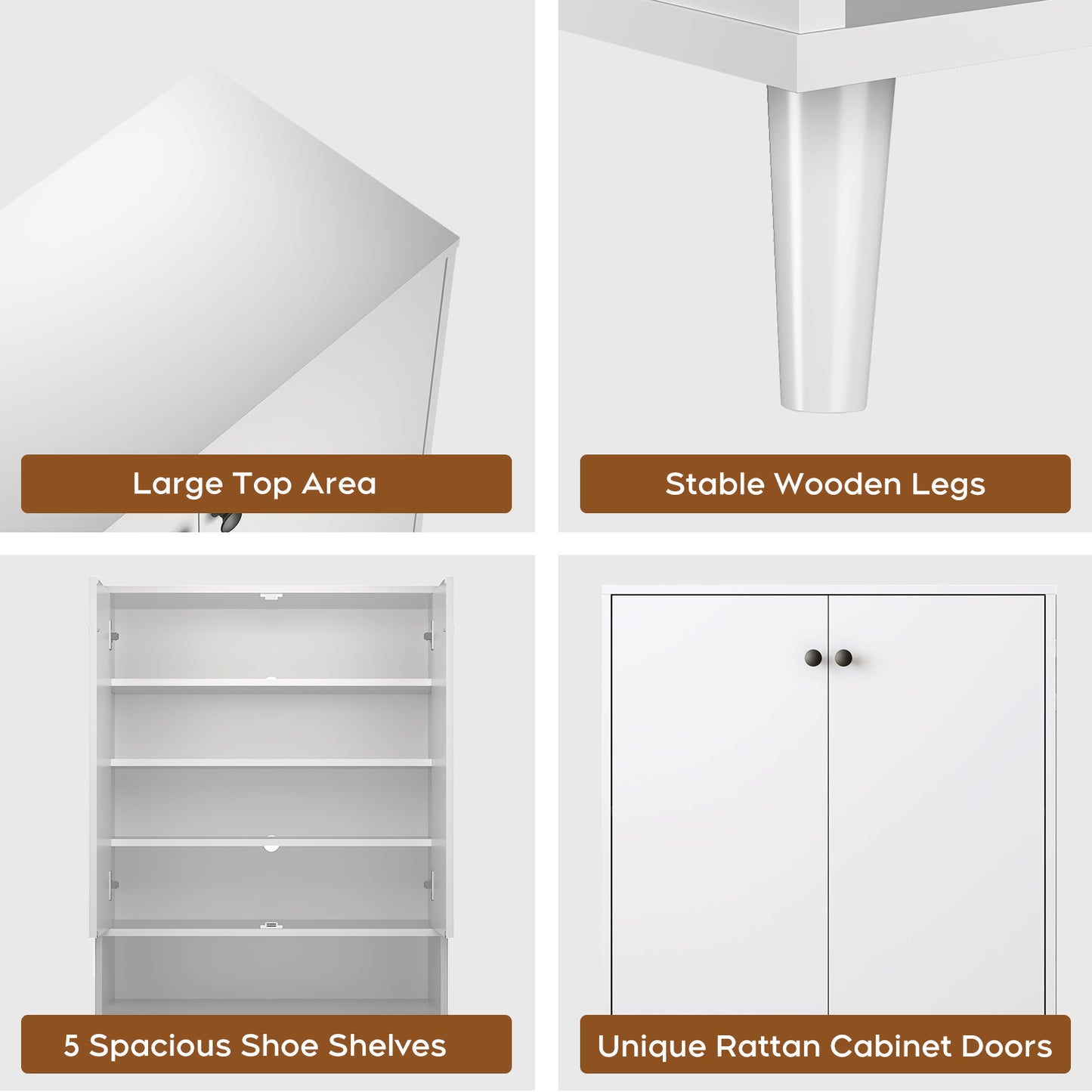 Shoe Storage Cabinet with Adjustable Plates White doors