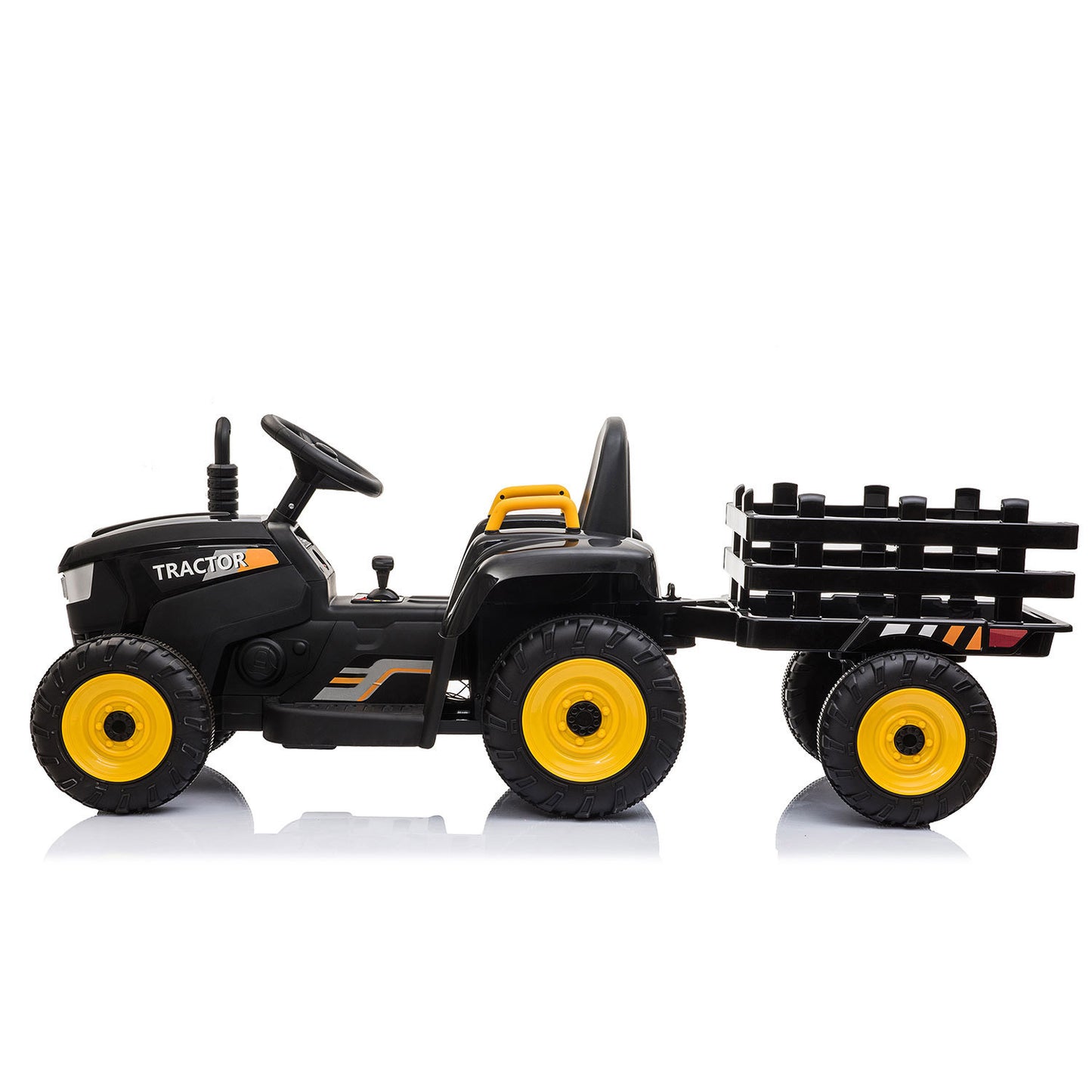 Battery Powered Kids Ride-On Tractor with Trailer, Electric Car with Music and LED Lights for 3-6 Year Olds, Black