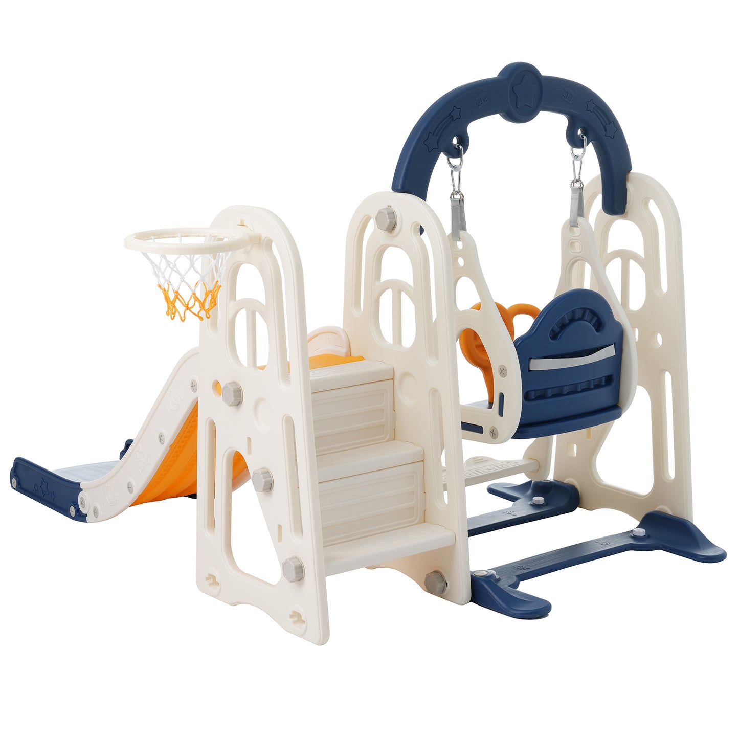 3-in-1 Toddler Slide and Swing Set with Basketball Hoop and Alphabet Themed Slide