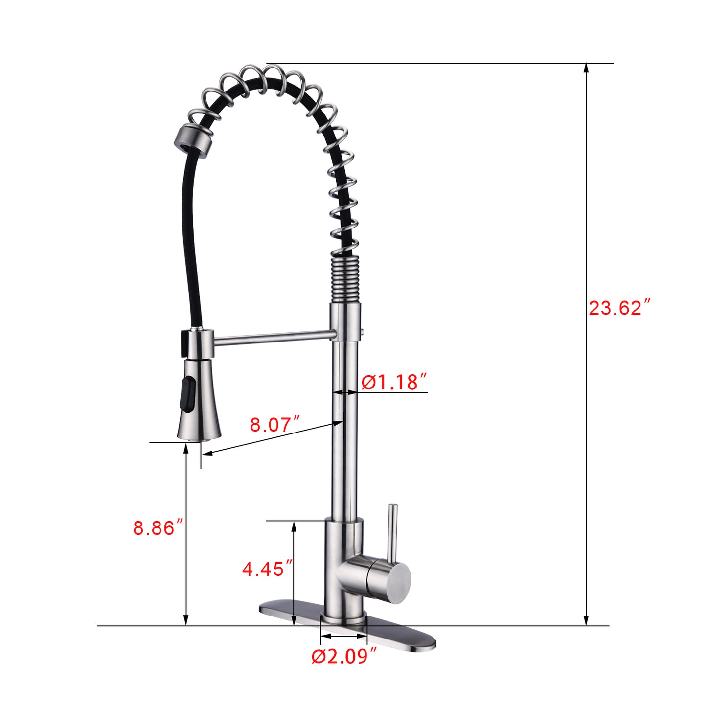 Commercial Modern Single Handle Spring High Arc Kitchen Faucet Brushed Nickel