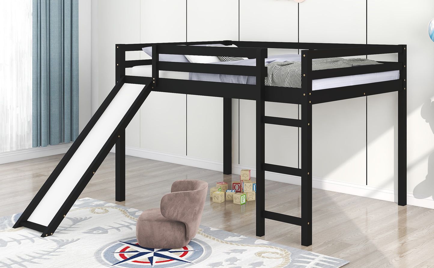 Loft Bed with Slide, Multifunctional Design, Full (Espresso)( :WF281157AAP)