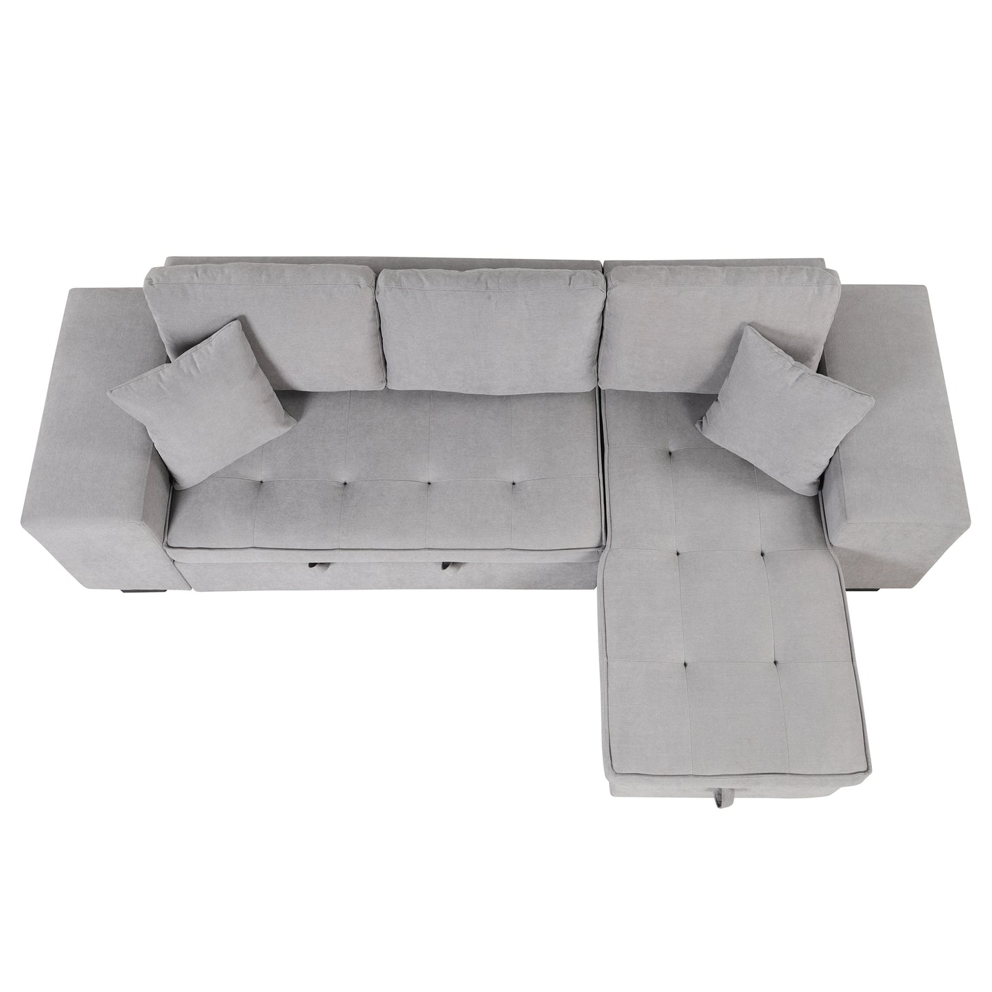 Gray L-Shape Sleeper Sectional Sofa with Storage Chaise and 2 Stools